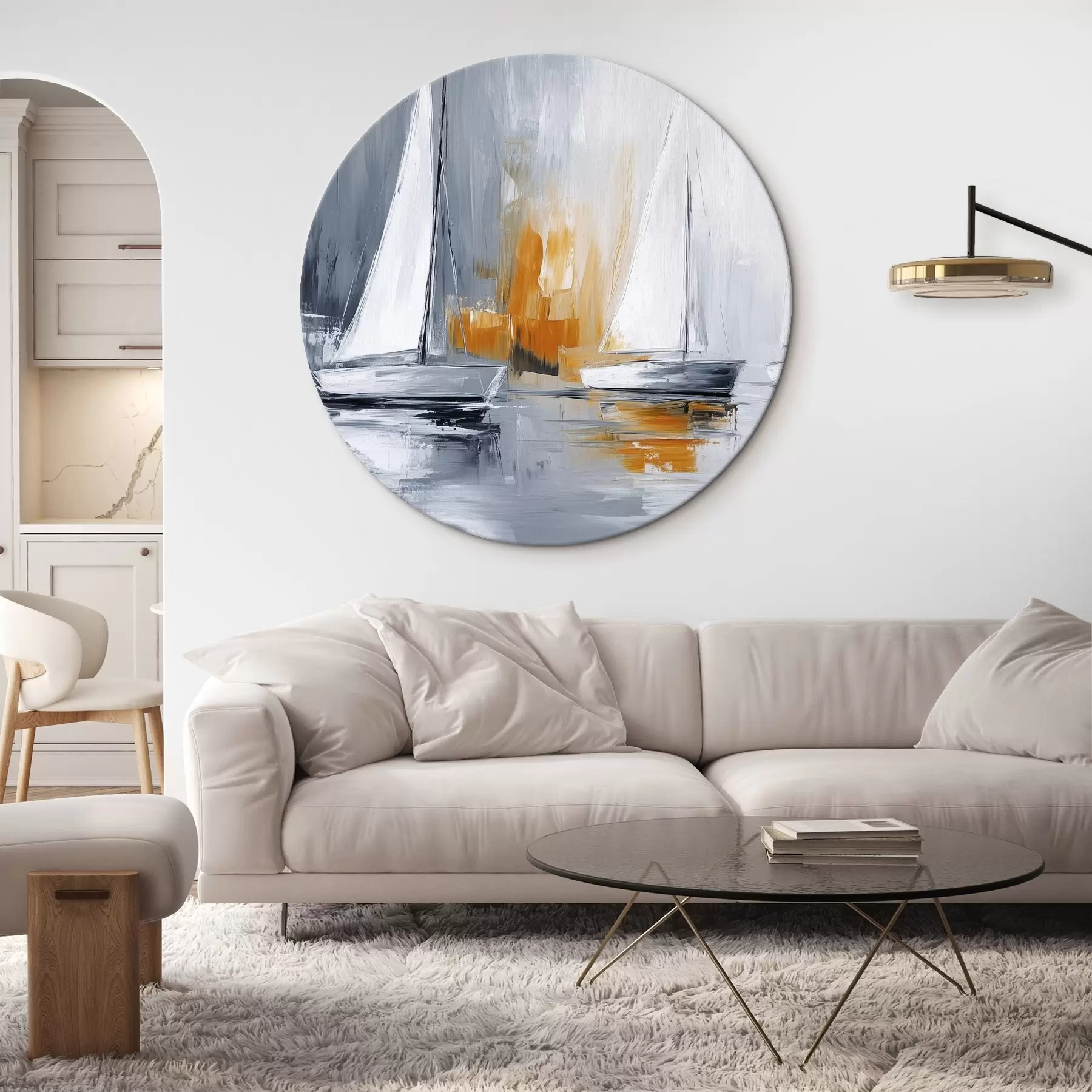 Fototapete Segelboote, Abstraktion, Zeichnung im Acrylstil, grau und orange r43499