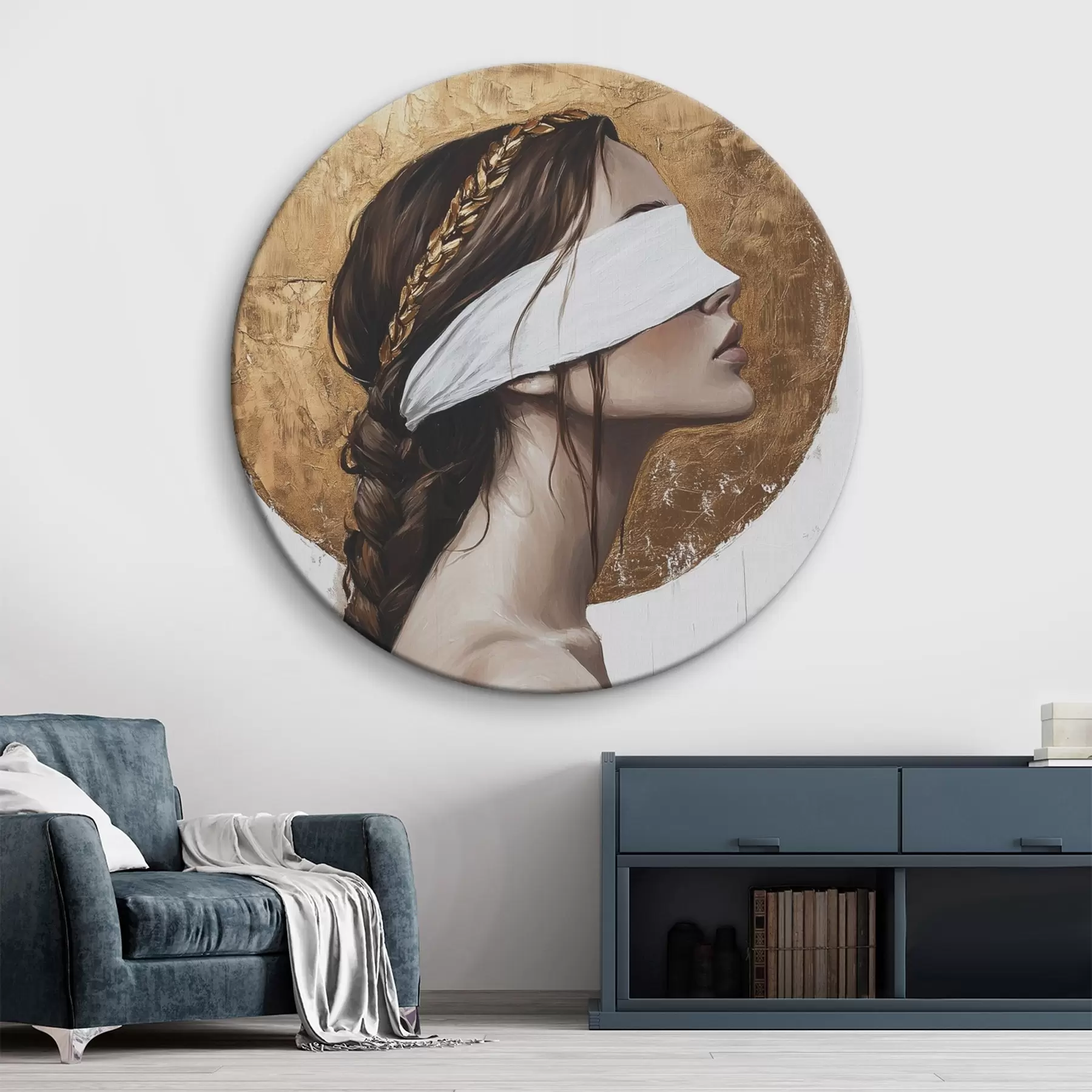Fototapete Frau mit Augenbinde, Griechenland, Zeichnung im Acrylstil r43502