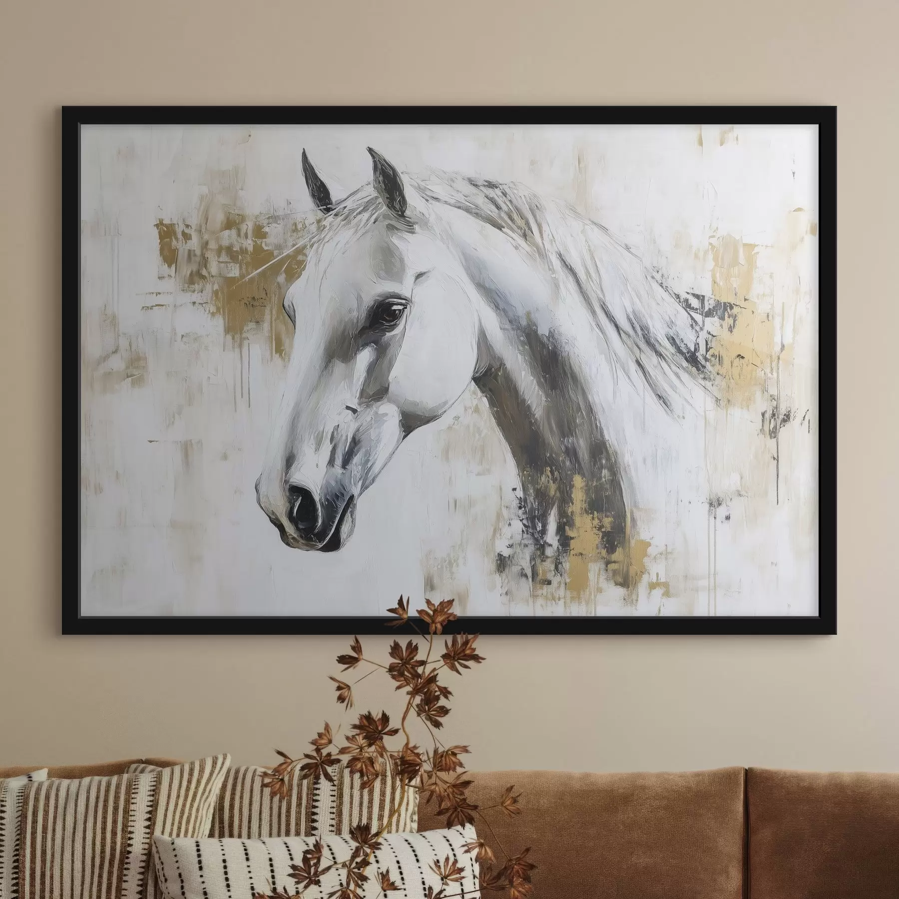 Fototapete Weißes Pferd, Öl-Stil-Zeichnung, Tiere, lebhafte Pinselstriche f43497