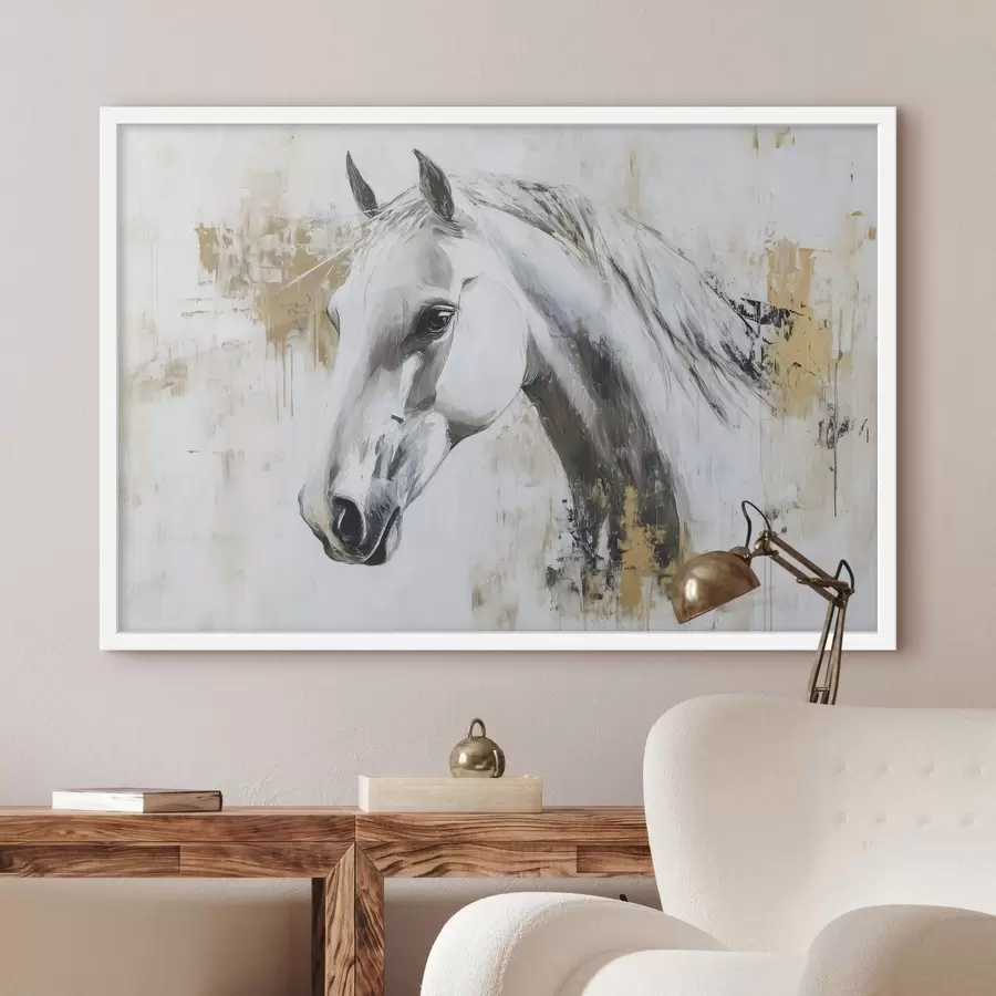 Fototapete Weißes Pferd, Öl-Stil-Zeichnung, Tiere, lebhafte Pinselstriche f43497