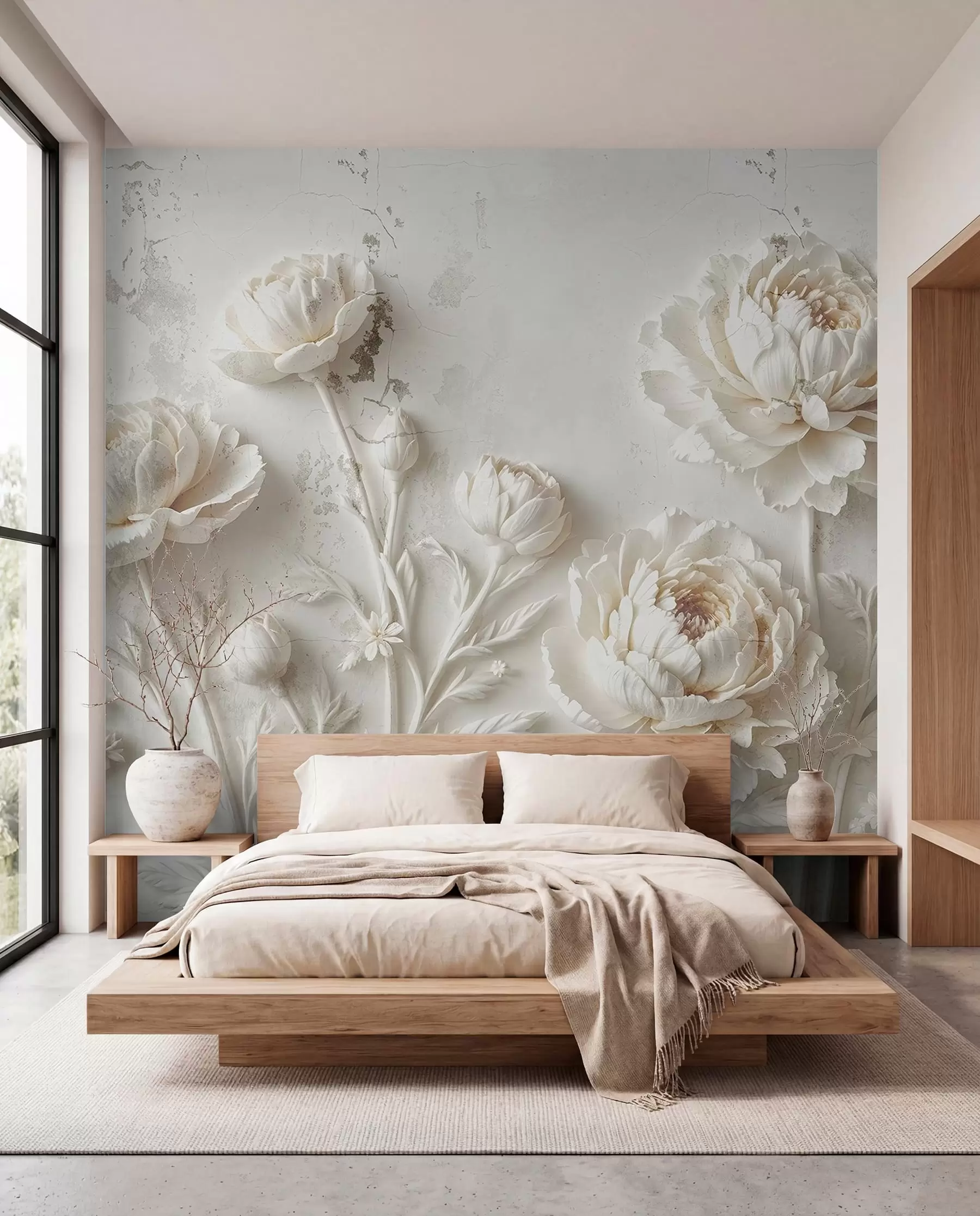 Fototapete Blumen auf einem konkreten Hintergrund Grunge-Stil w03553