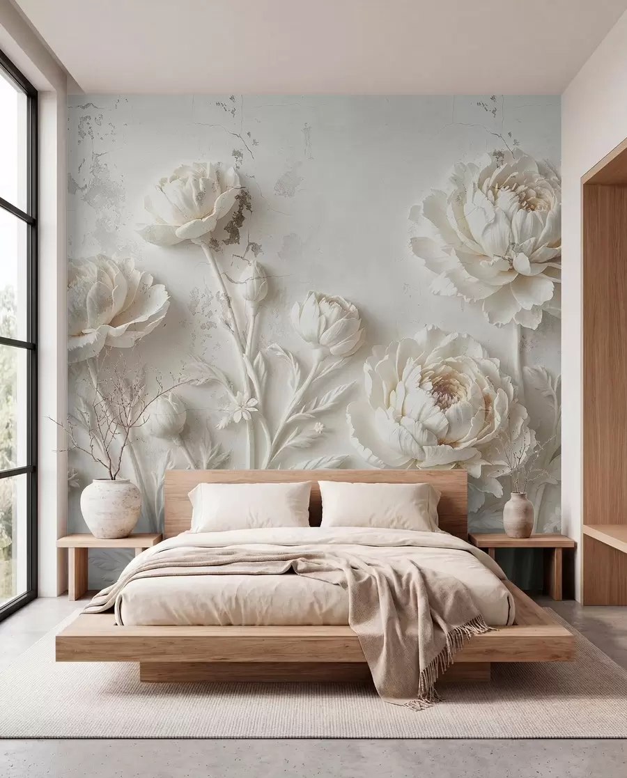 Fototapete Blumen auf einem konkreten Hintergrund Grunge-Stil w03553