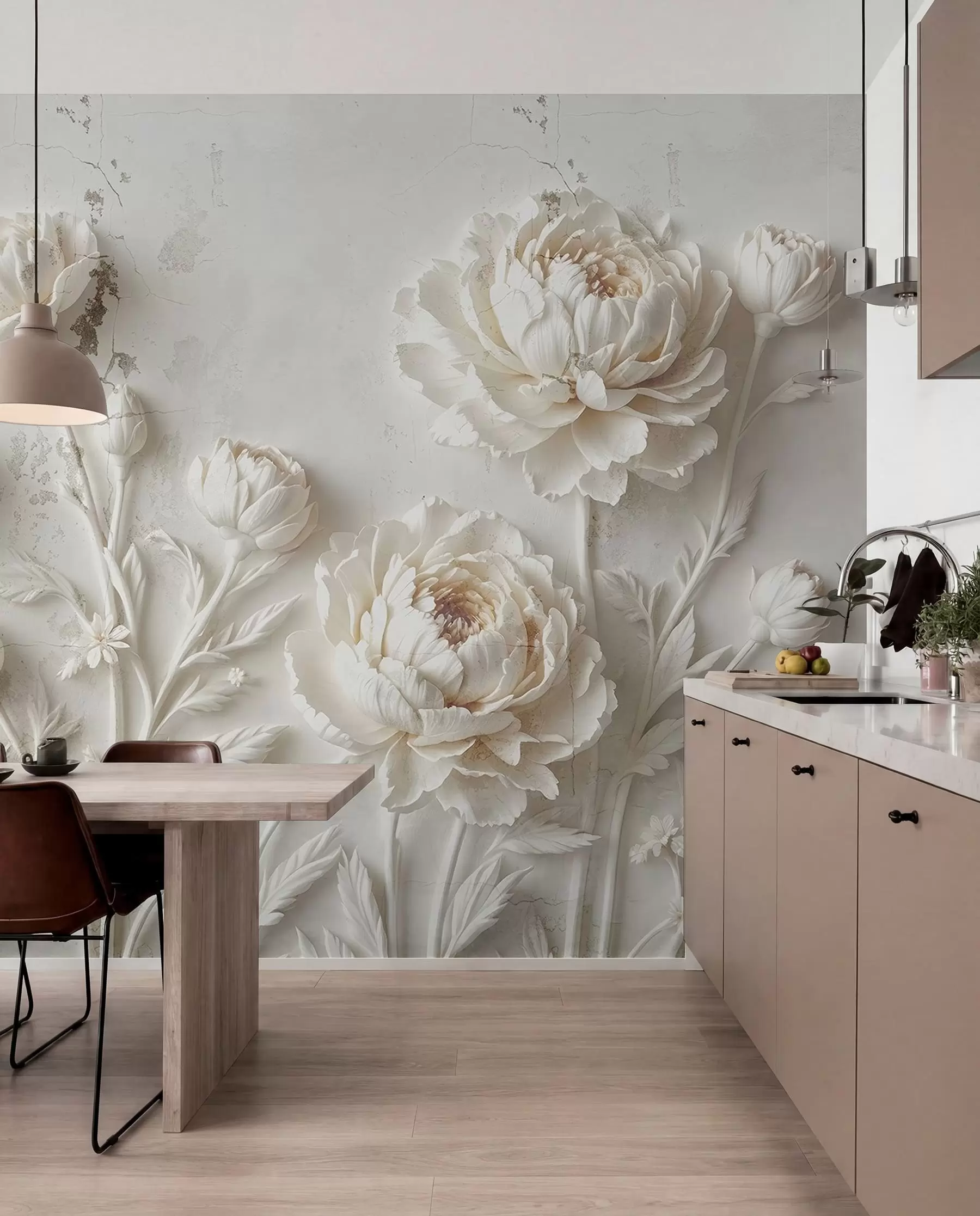 Fototapete Blumen auf einem konkreten Hintergrund Grunge-Stil w03553