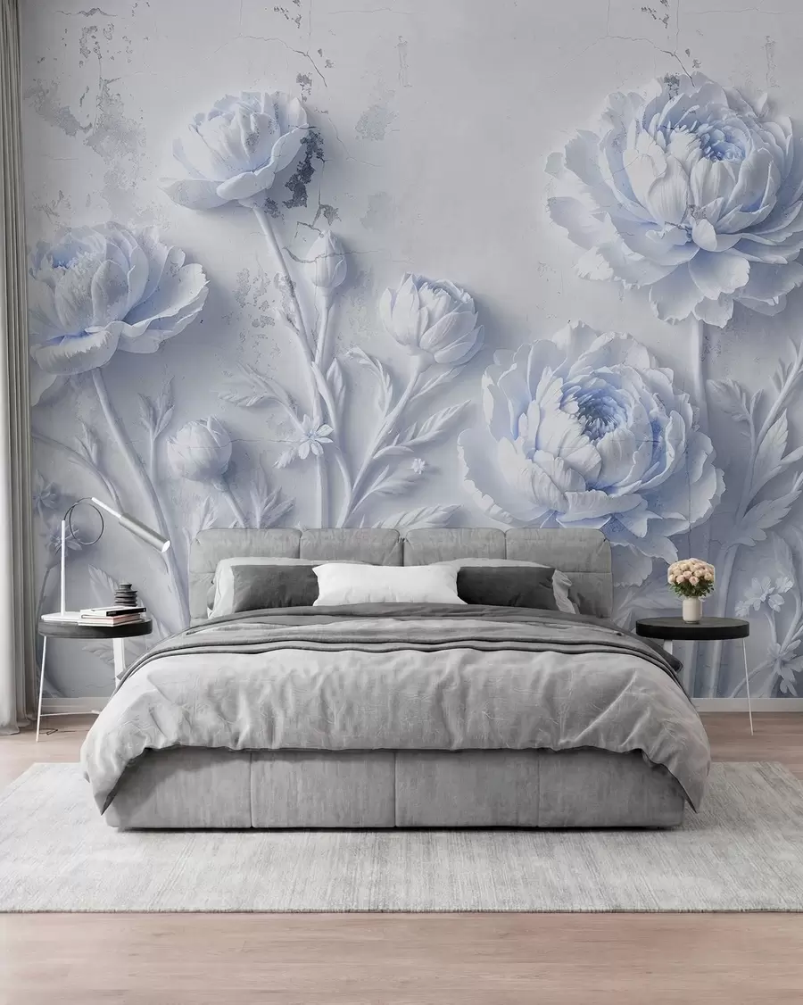 Fototapete Blumen auf einem konkreten Hintergrund Grunge-Stil w03553v1