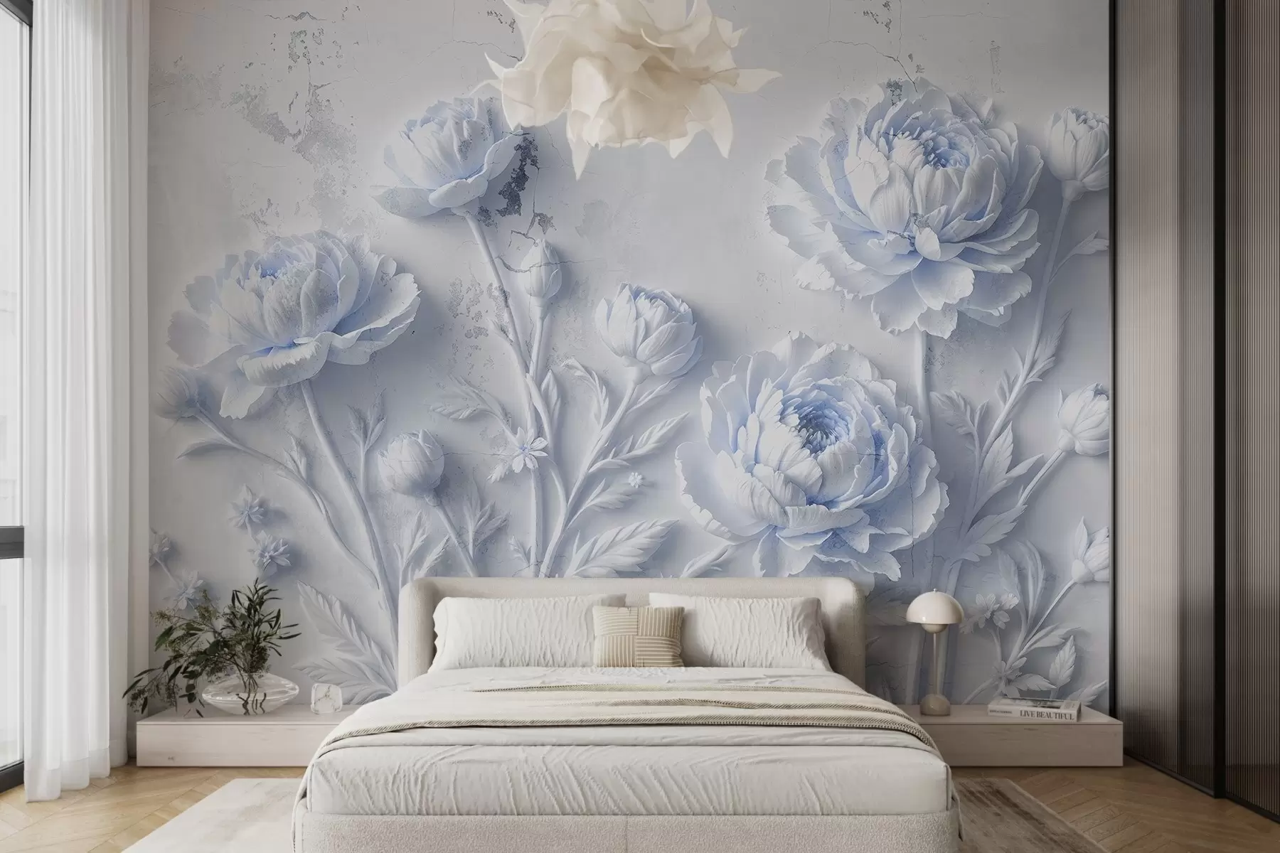 Fototapete Blumen auf einem konkreten Hintergrund Grunge-Stil w03553v1