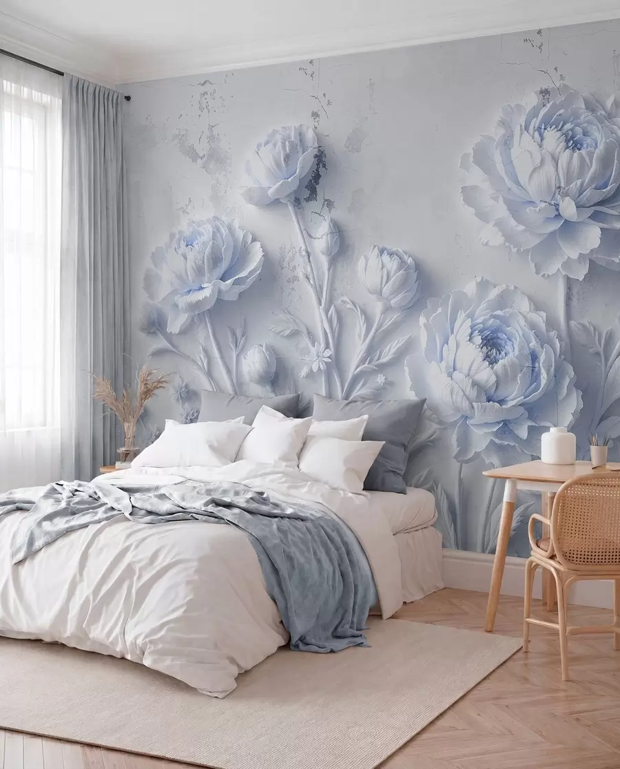Fototapete Blumen auf einem konkreten Hintergrund Grunge-Stil w03553v1