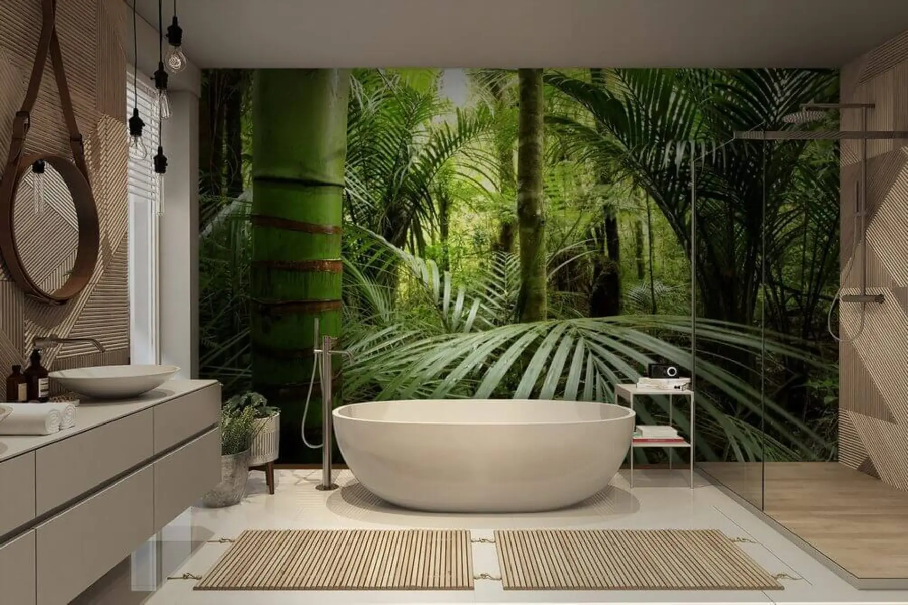 Fototapete Üppiges Grün in einem dichten Wald u56916