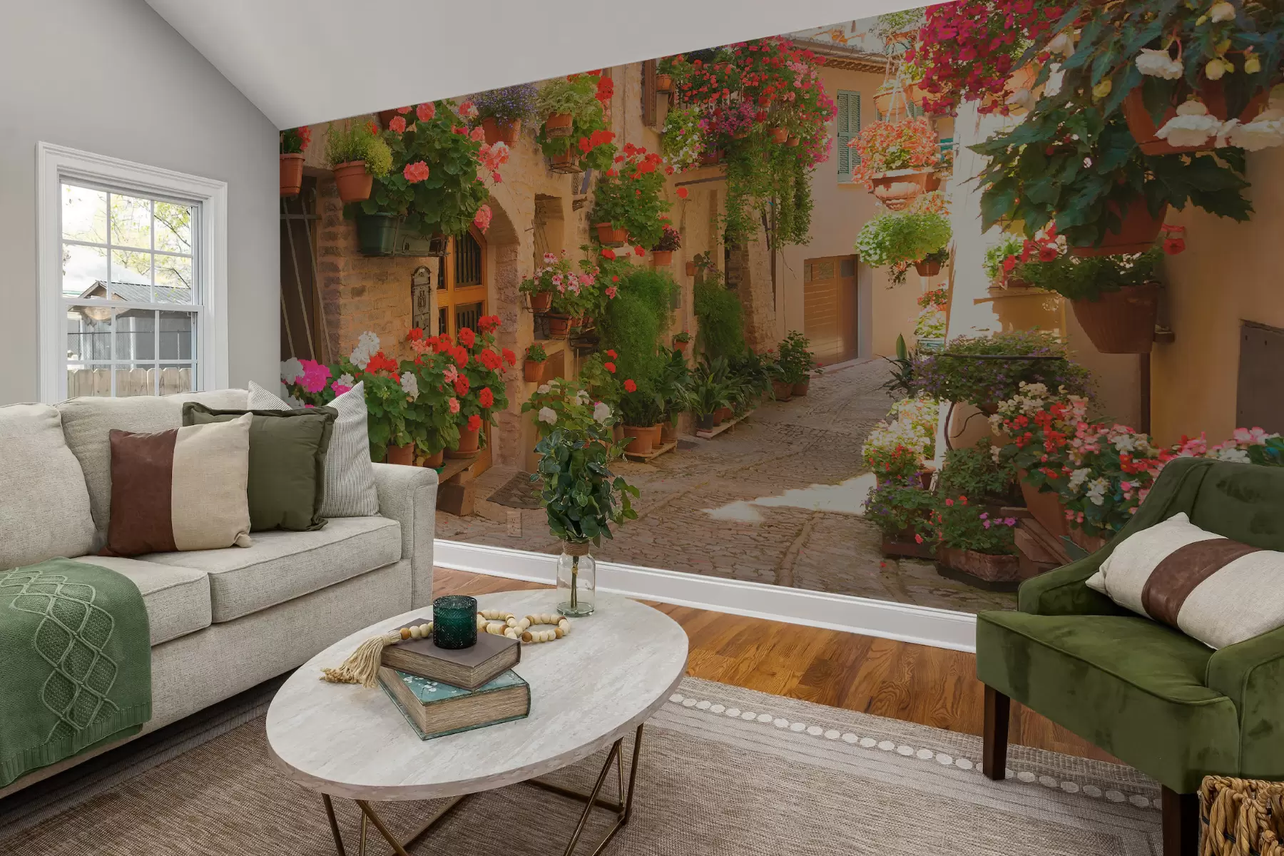 Fototapete Italienische Straße, Blumen u57180