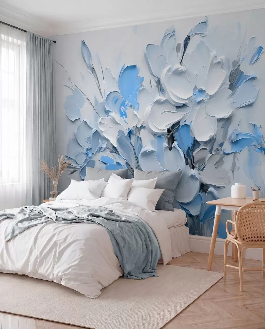 Fototapete Abstrakte volumetrische Blumen im Stil der Ölmalerei w03582v1