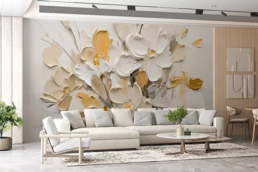 Fototapete Abstrakte volumetrische Blumen im Stil der Ölmalerei w03582v2