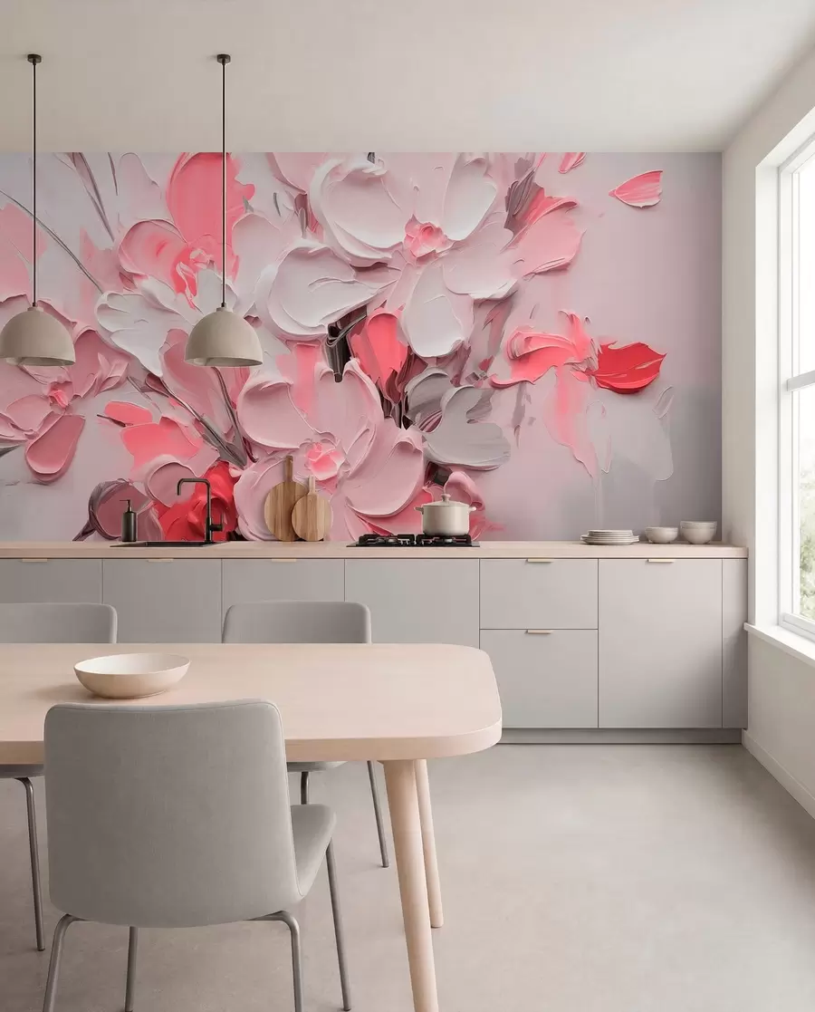 Fototapete Abstrakte volumetrische Blumen im Stil der Ölmalerei w03582v3