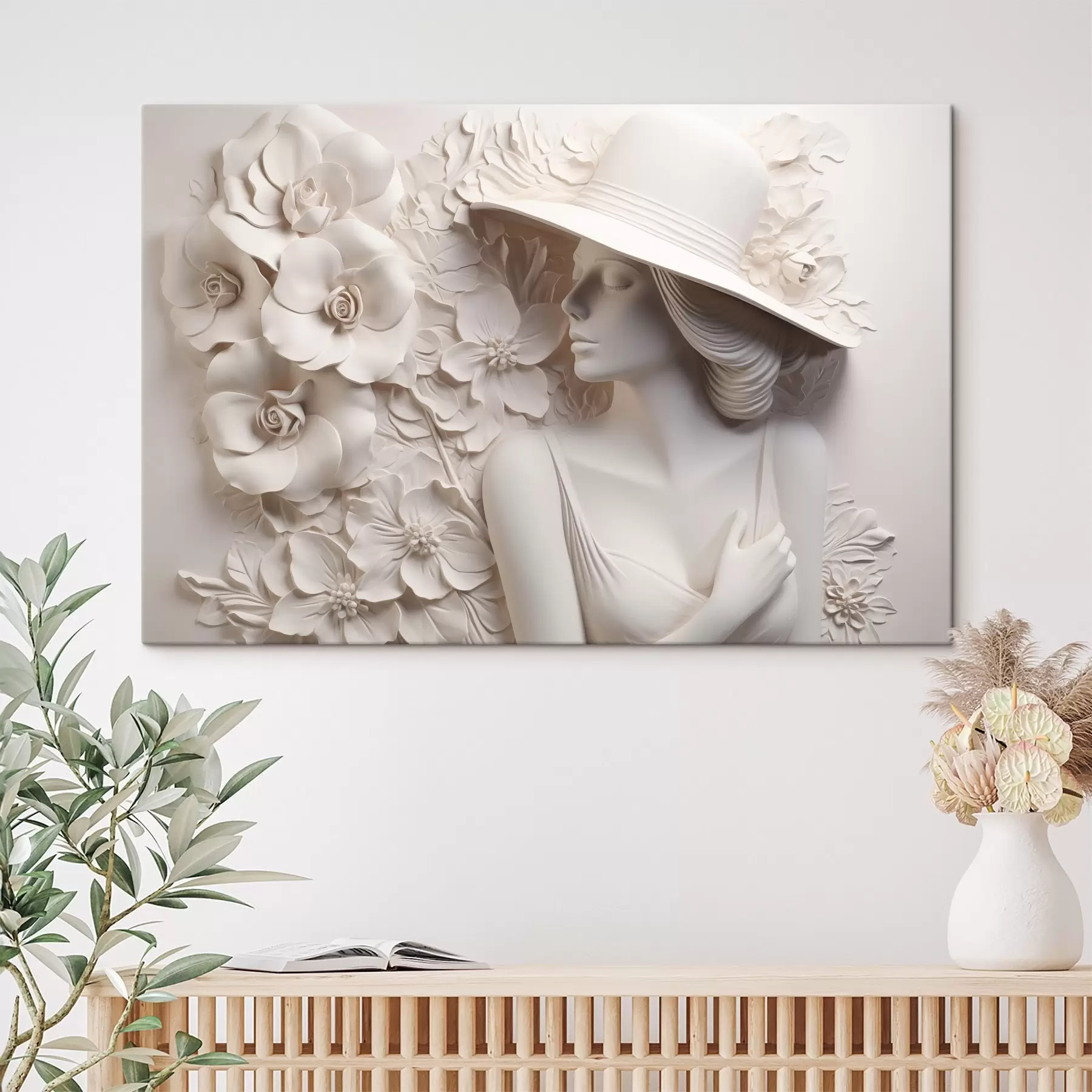 Fototapete Nachgeahmtes Flachrelief einer Frau mit Hut s43547