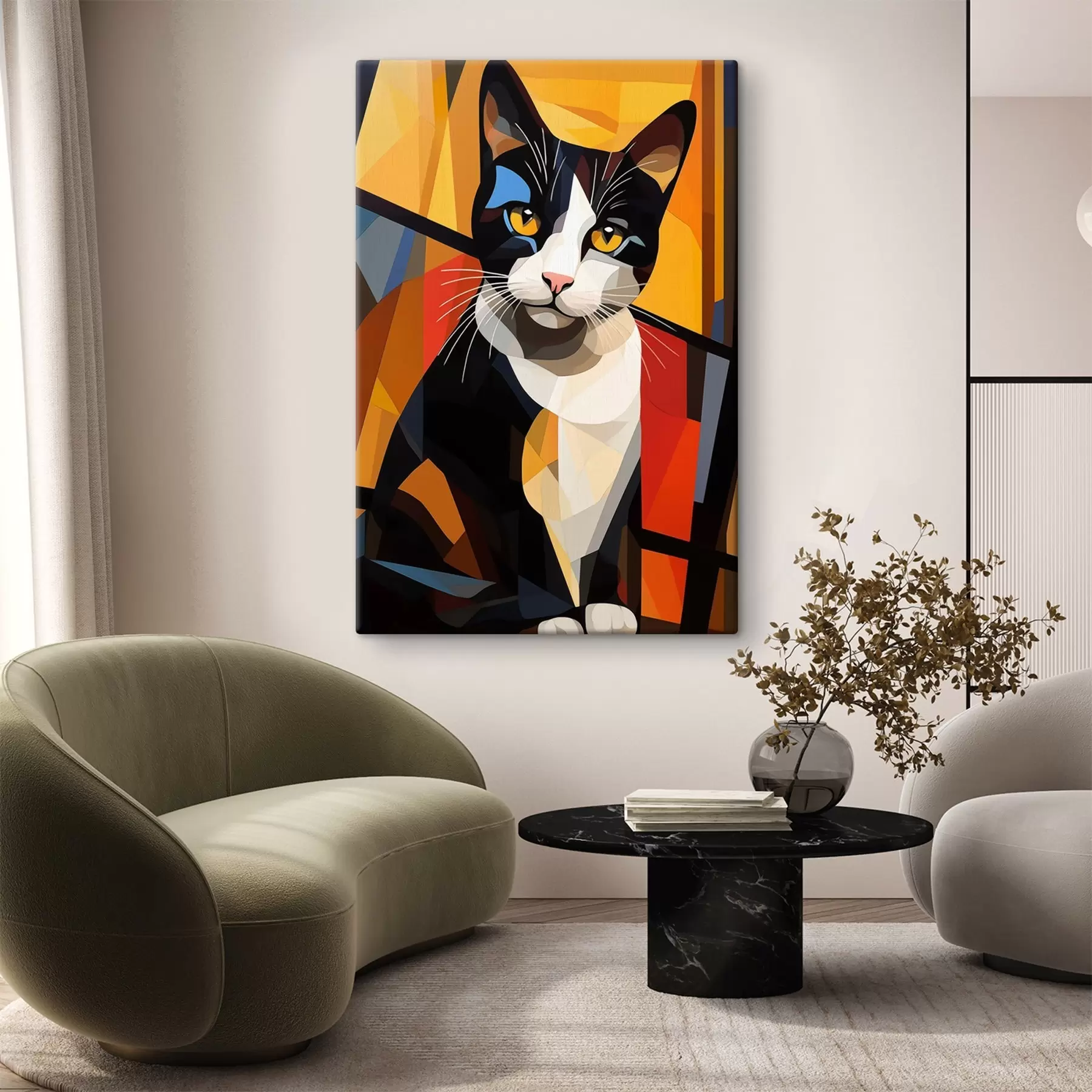 Fototapete Bunte abstrakte Katze Porträt Kunst s43528