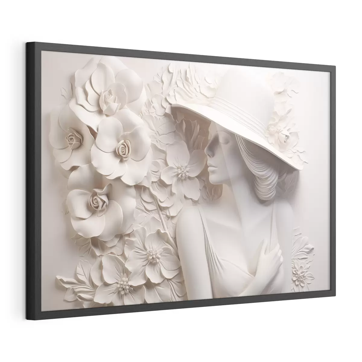 Poster Nachgeahmtes Flachrelief einer Frau mit Hut f43547