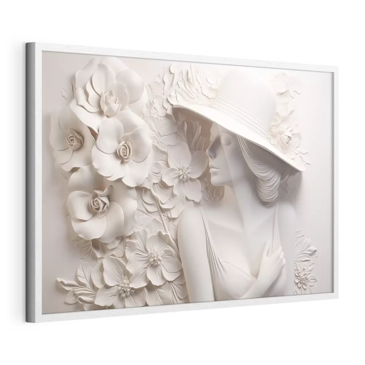 Poster Nachgeahmtes Flachrelief einer Frau mit Hut f43547