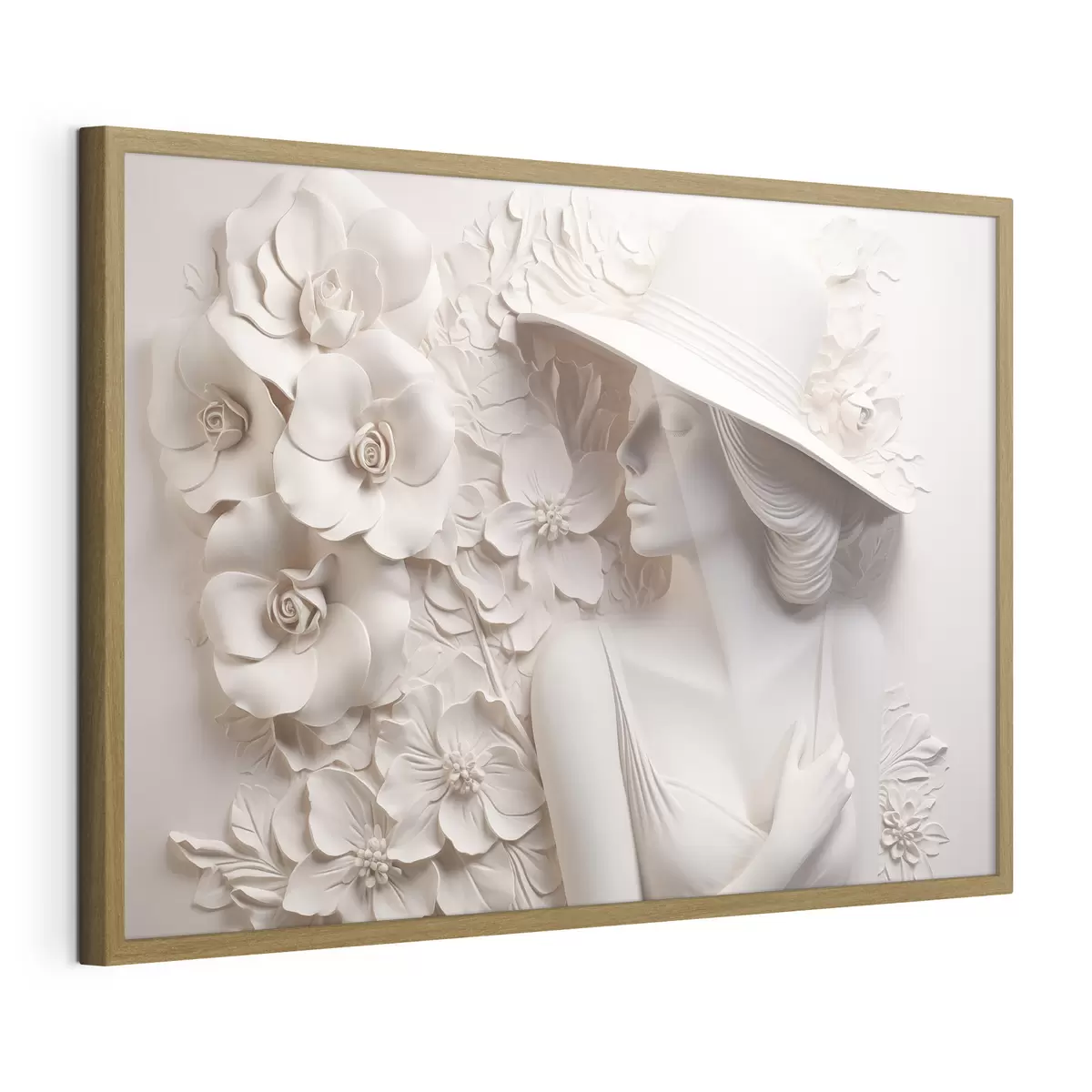 Poster Nachgeahmtes Flachrelief einer Frau mit Hut f43547