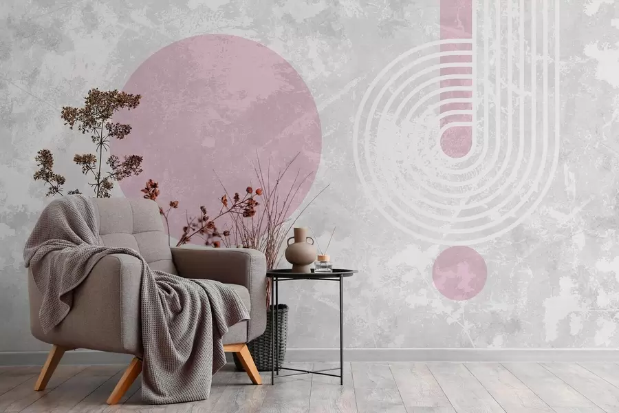 Fototapete grunge moderne Geometrie mit getrockneten Blumen w03459