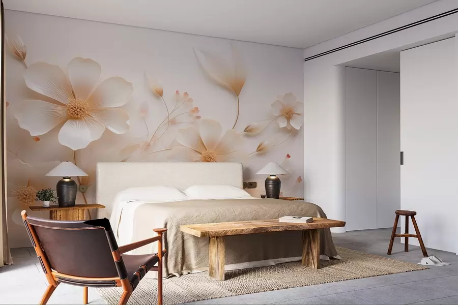 Fototapete Hellbeige zarte Wildblumen w08953