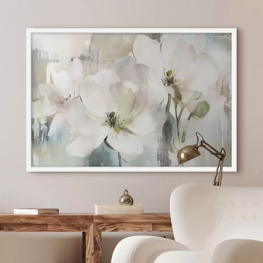 Fototapete Weiße Blumen in Ölfarbenstil f43903