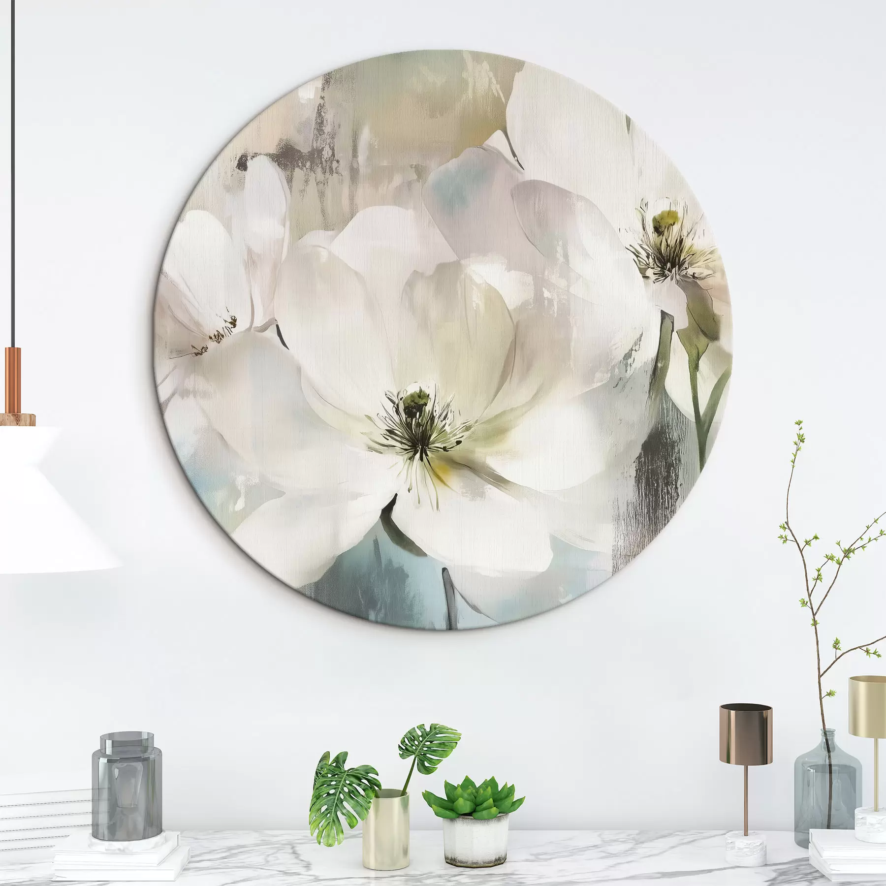Fototapete Weiße Blumen in Ölfarbenstil r43903