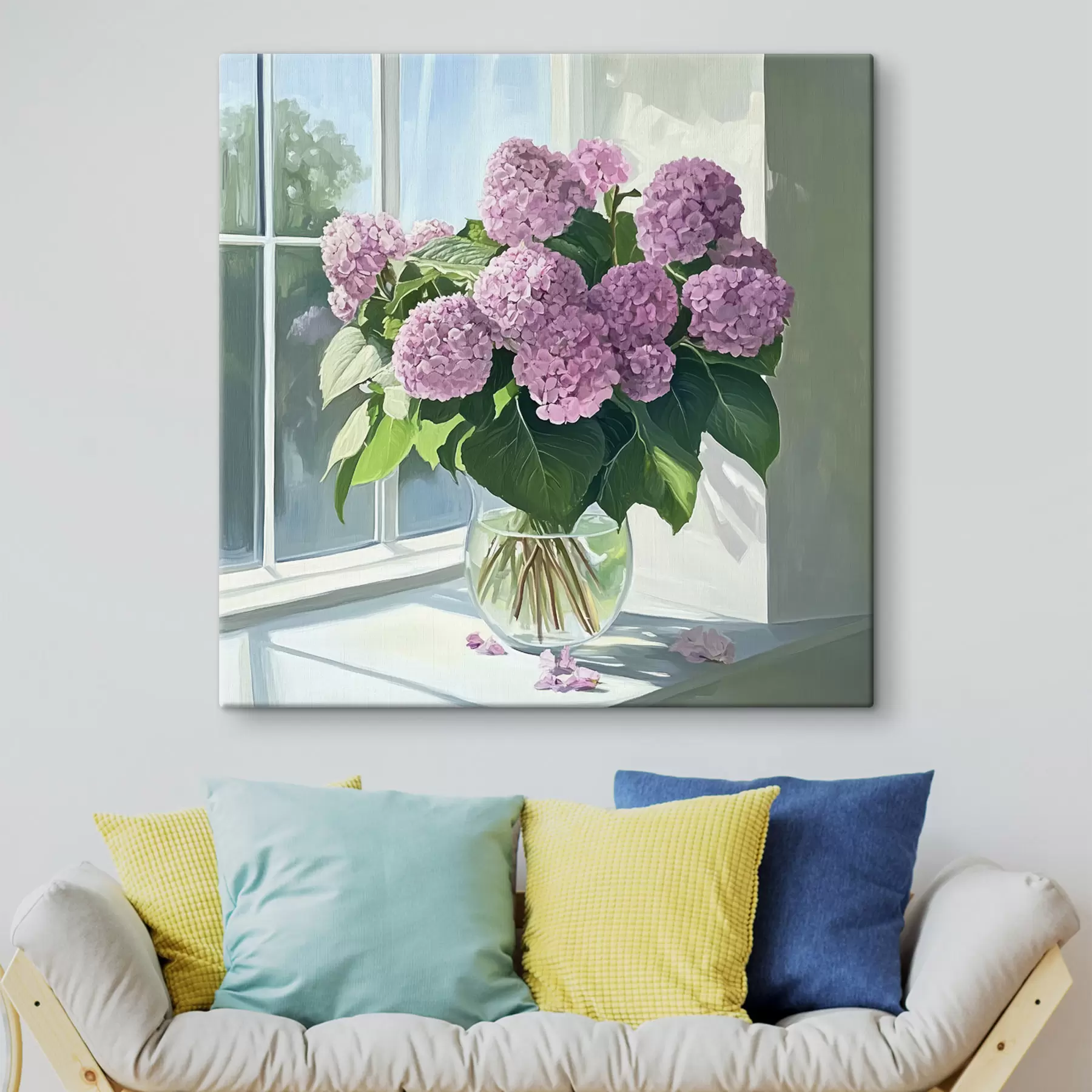 Fototapete Violetter Blumenstrauß am Fenster s43906