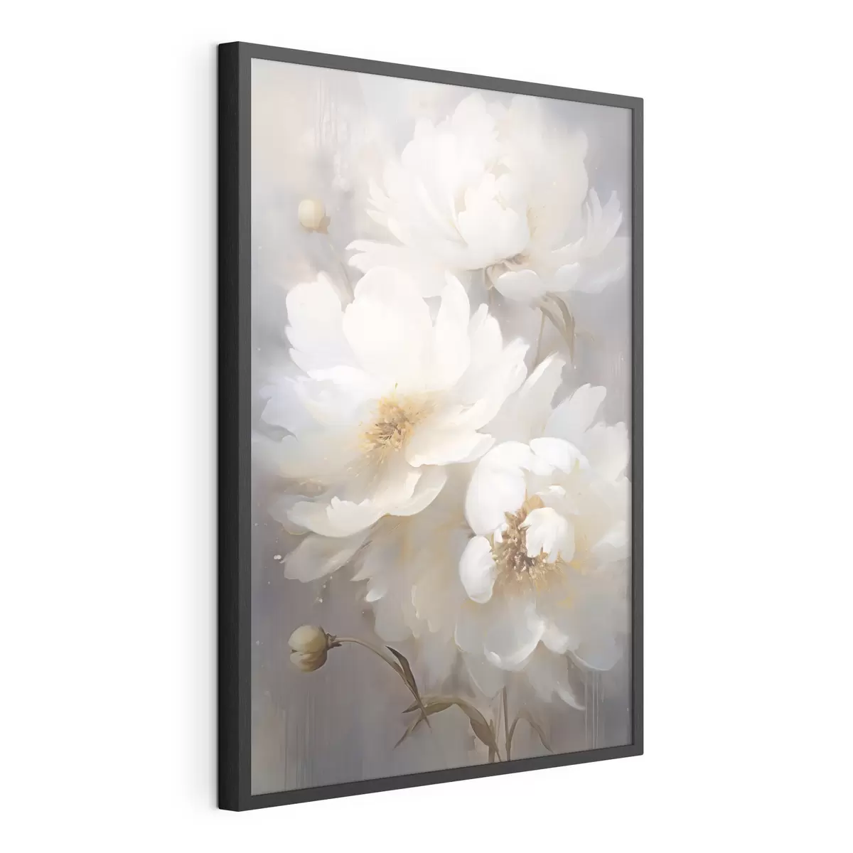 Poster Weiße Blumen und Stängel auf unscharfem Hintergrund f43473