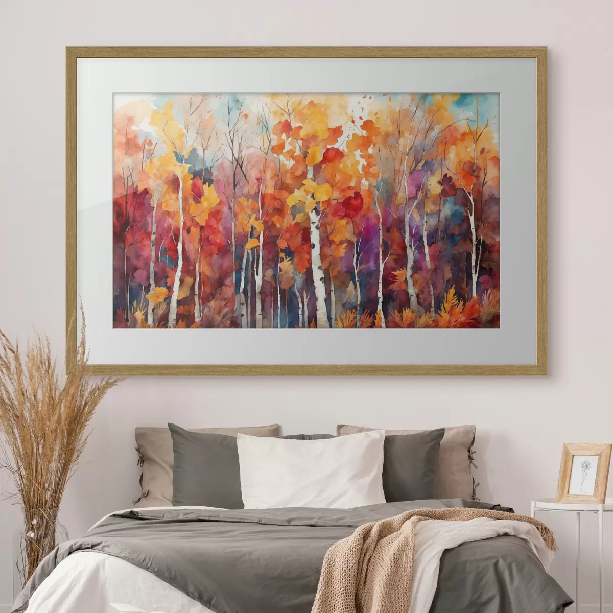 Poster Birkenwald im Stil der Aquarellmalerei f43447