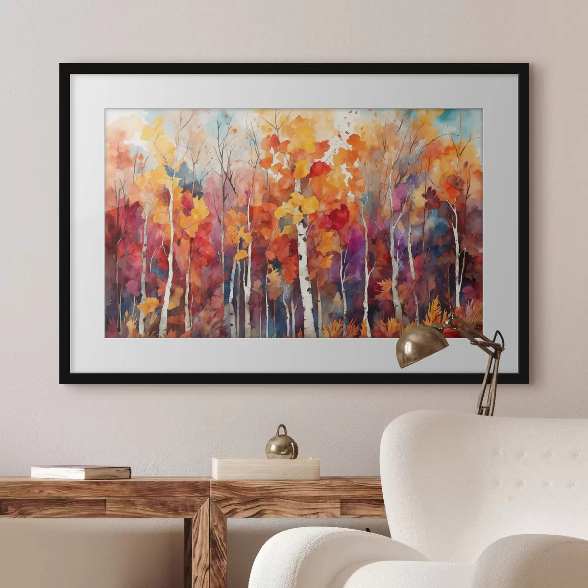 Poster Birkenwald im Stil der Aquarellmalerei f43447
