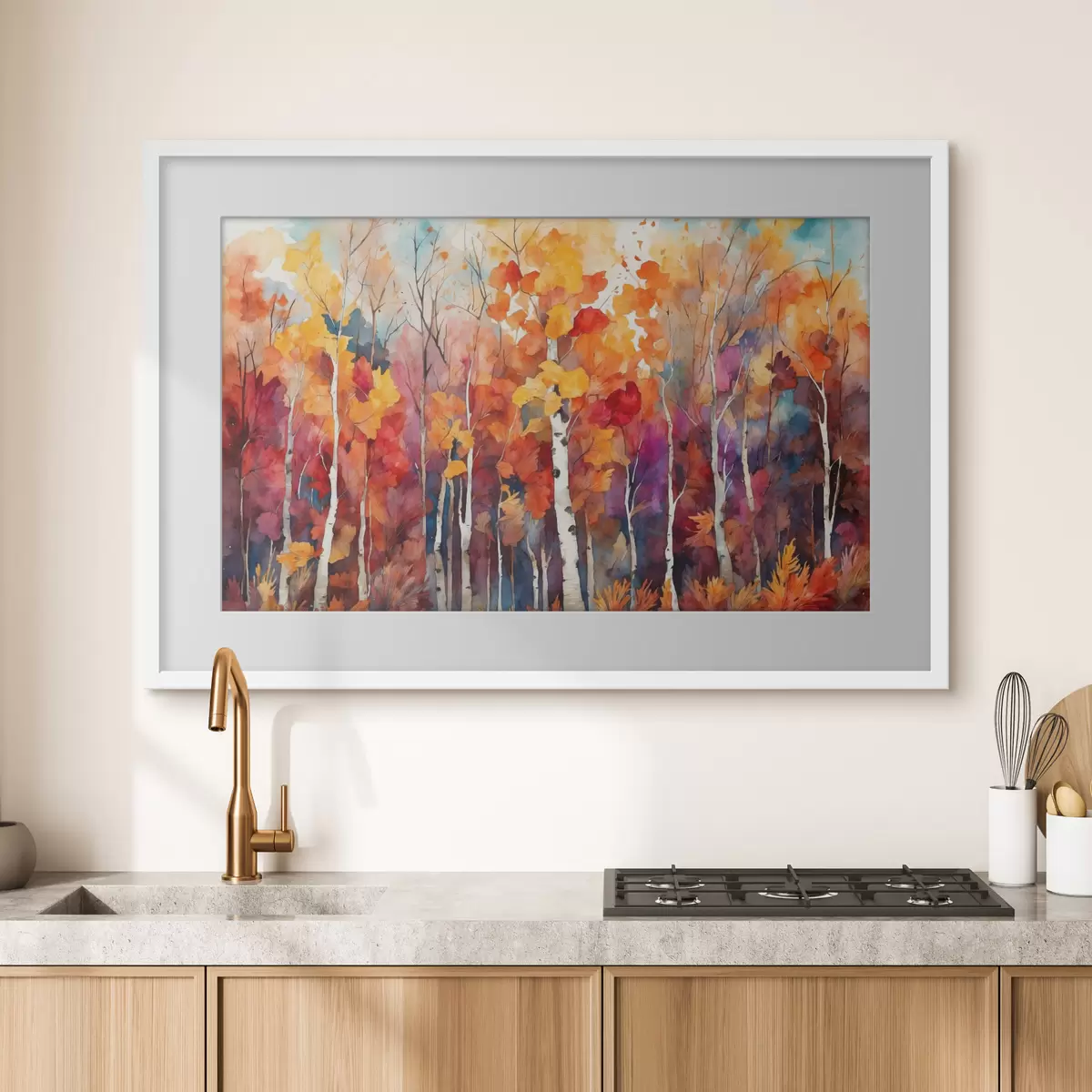 Poster Birkenwald im Stil der Aquarellmalerei f43447