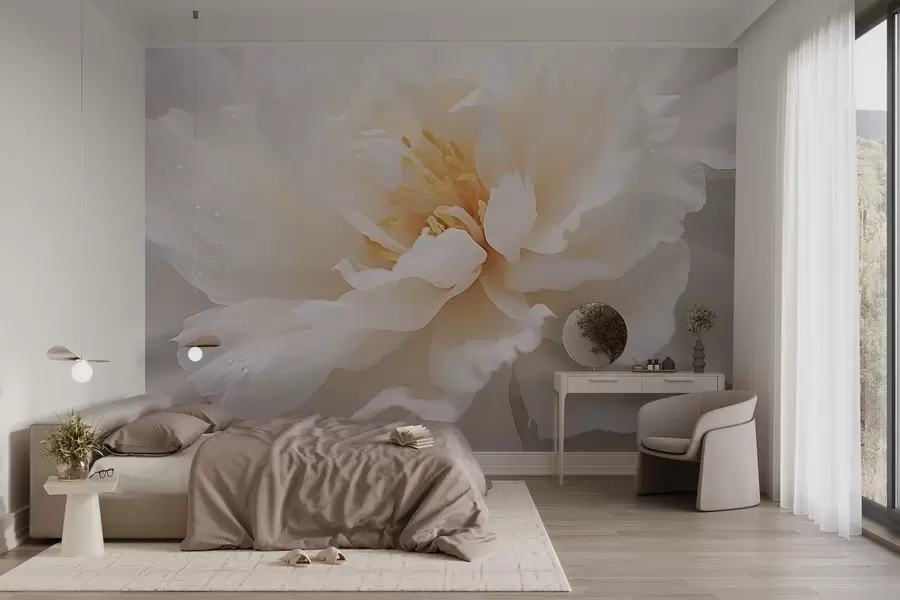 Fototapete Blühende Pfingstrose mit Tautropfen w03602