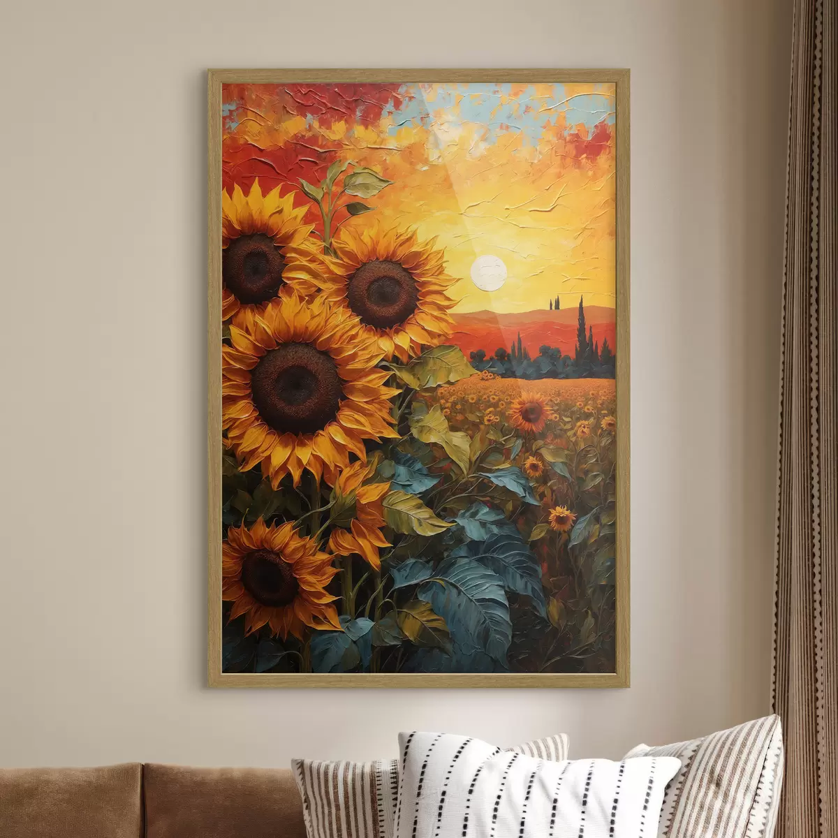 Poster Sonnenblumenfeld bei Sonnenuntergang f43460