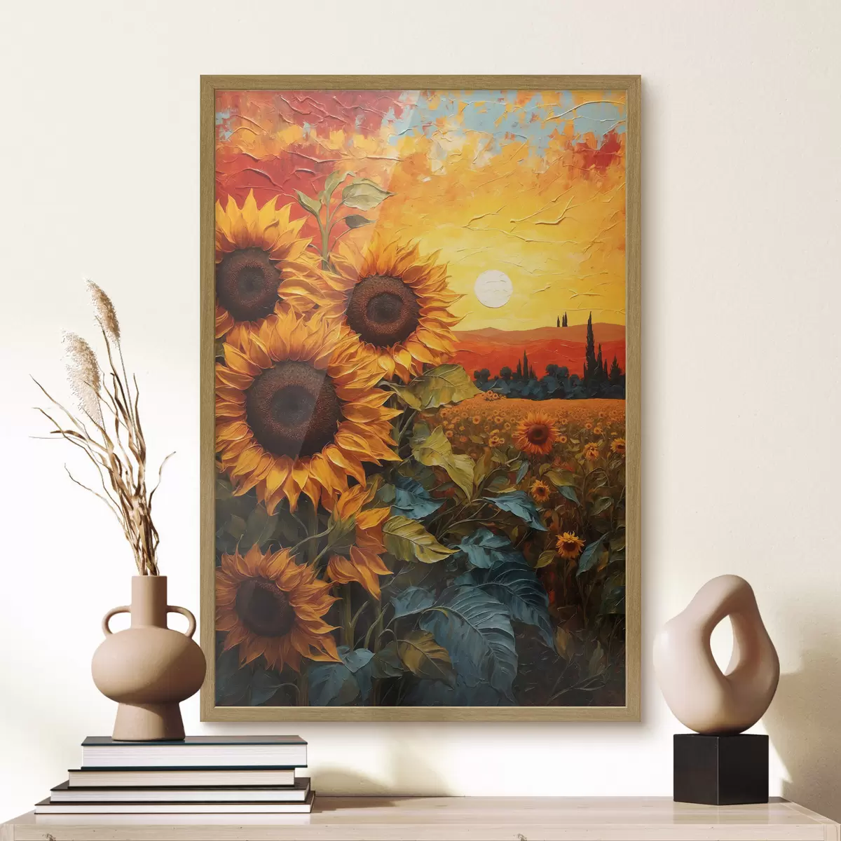 Poster Sonnenblumenfeld bei Sonnenuntergang f43460