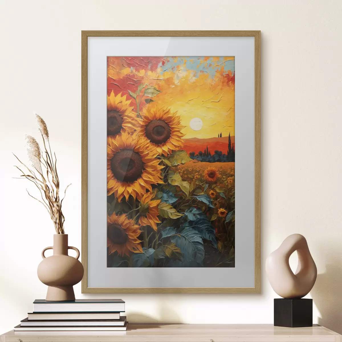 Poster Sonnenblumenfeld bei Sonnenuntergang f43460