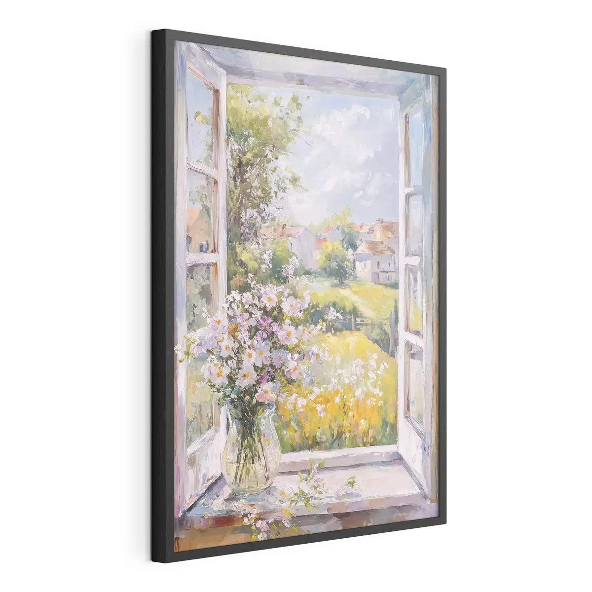 Poster Sommer auf dem Dorf, rustikal, Ölzeichnung, Blumen in Vase f43889