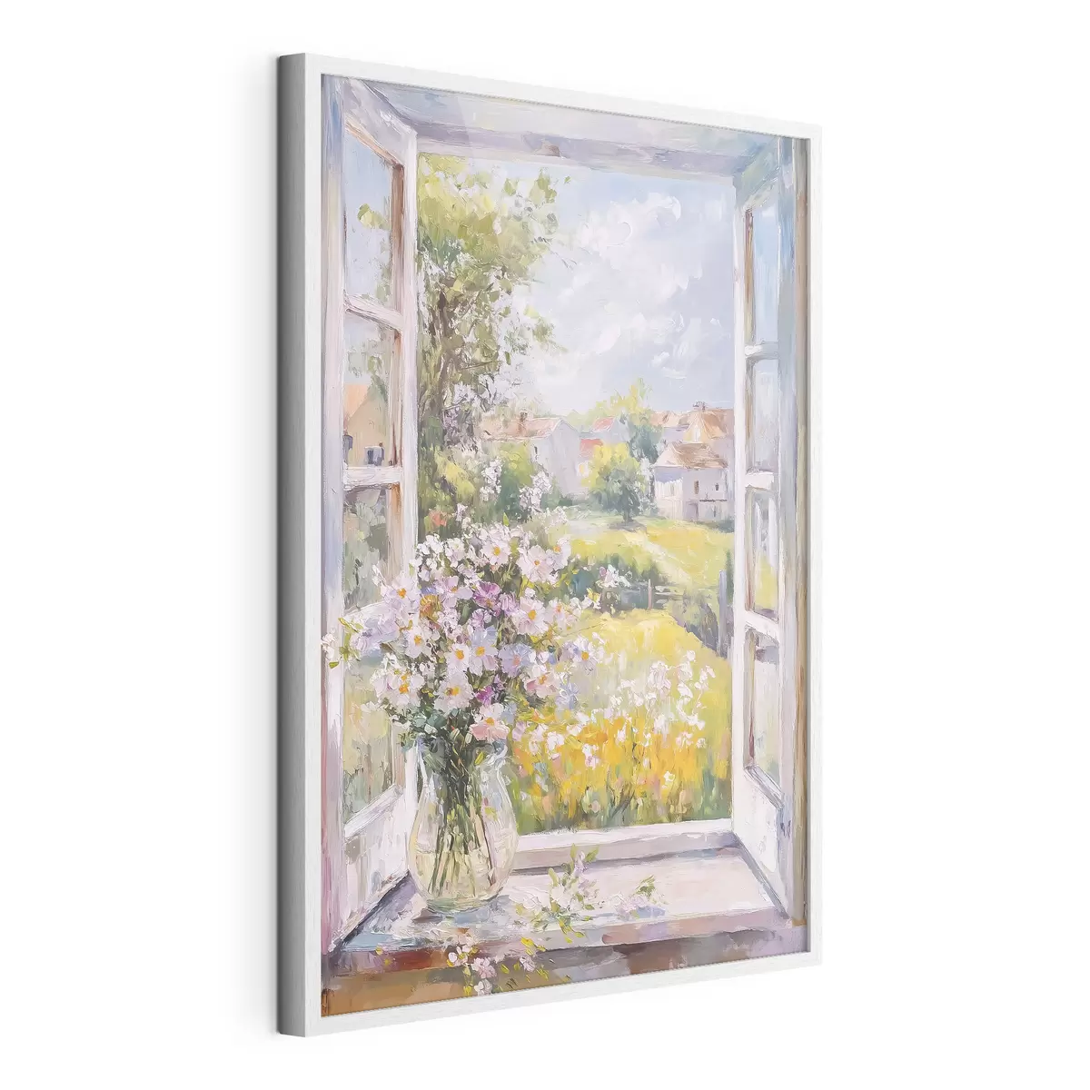 Poster Sommer auf dem Dorf, rustikal, Ölzeichnung, Blumen in Vase f43889