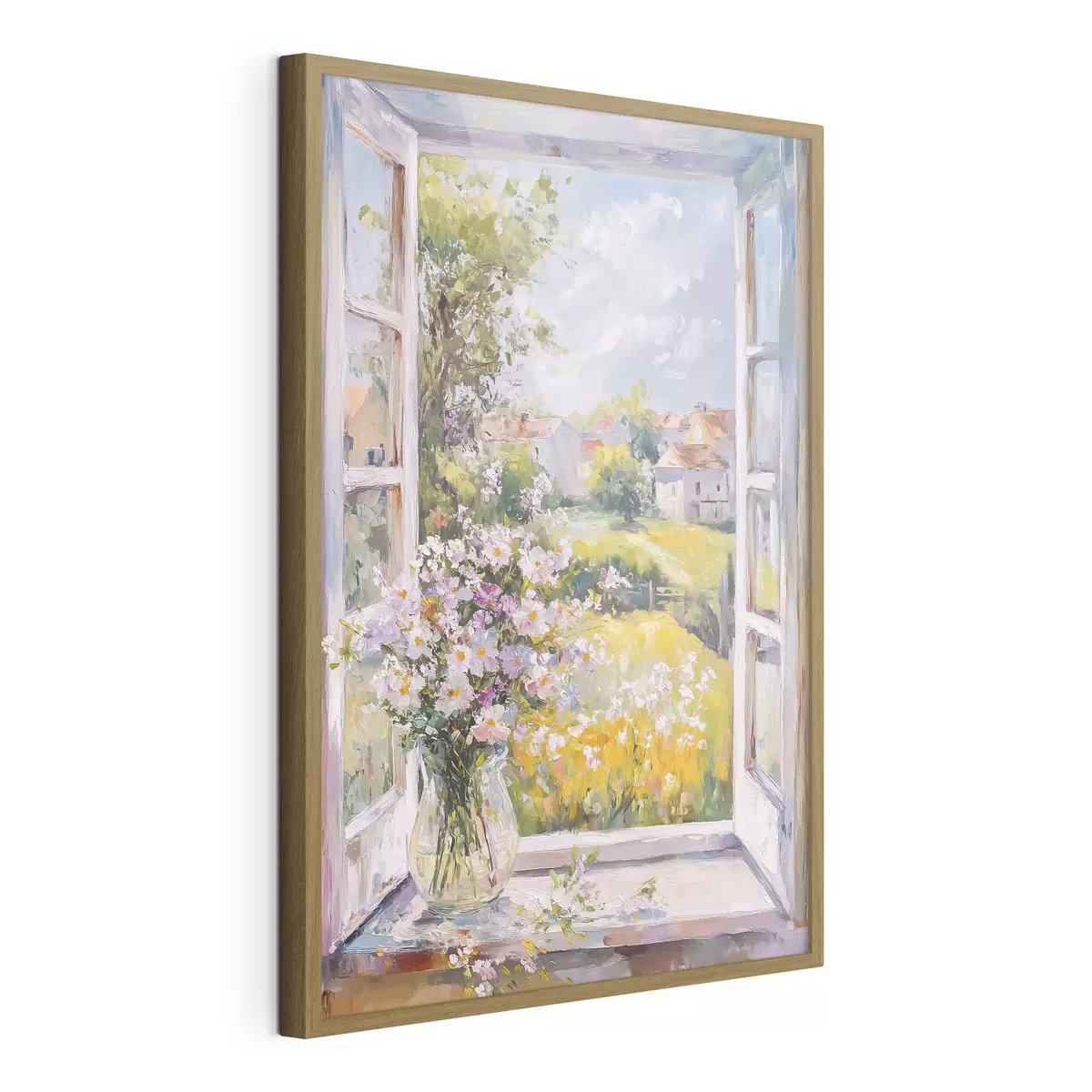 Poster Sommer auf dem Dorf, rustikal, Ölzeichnung, Blumen in Vase f43889