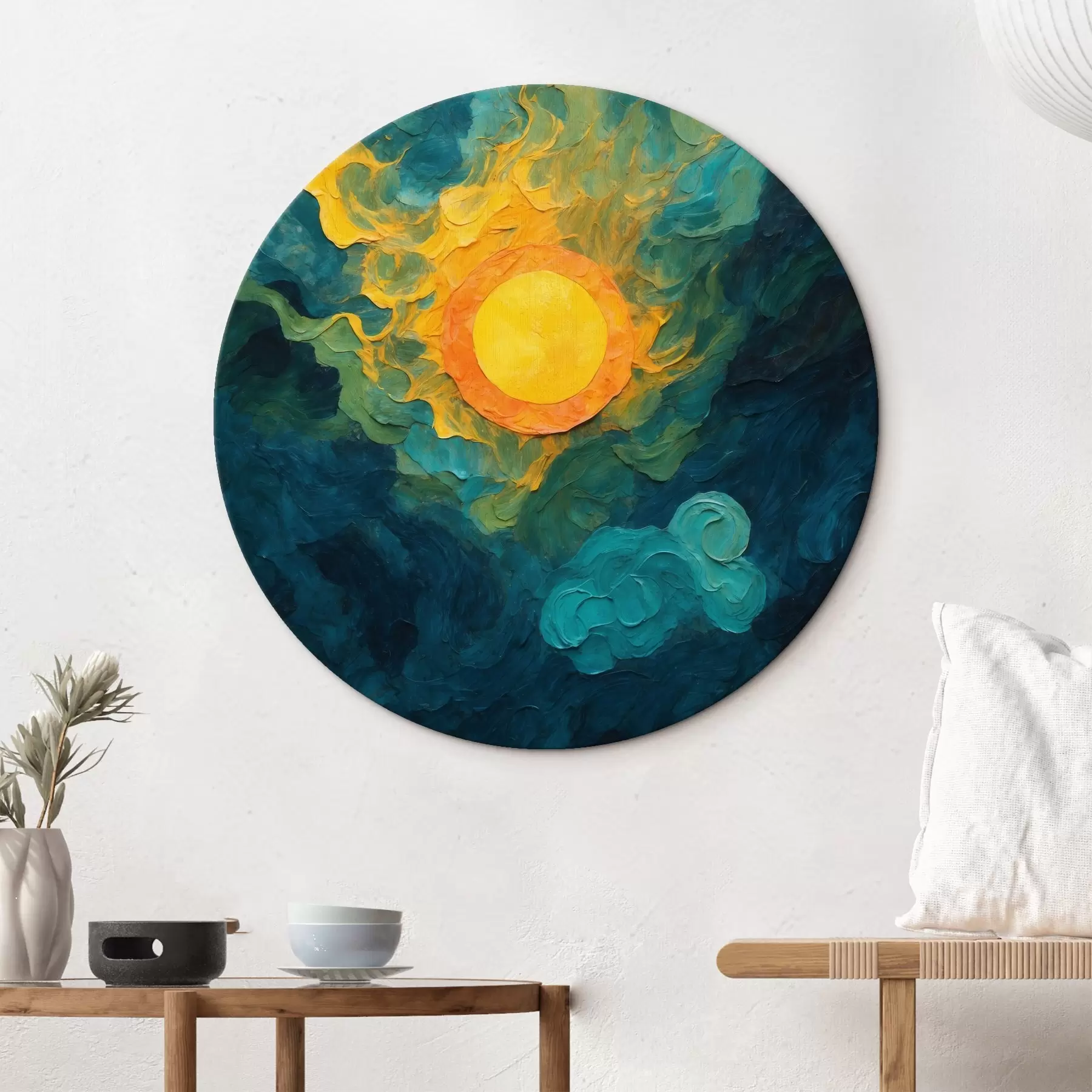 Fototapete Sonne auf dunklem Hintergrund im Stil der Ölmalerei r43459