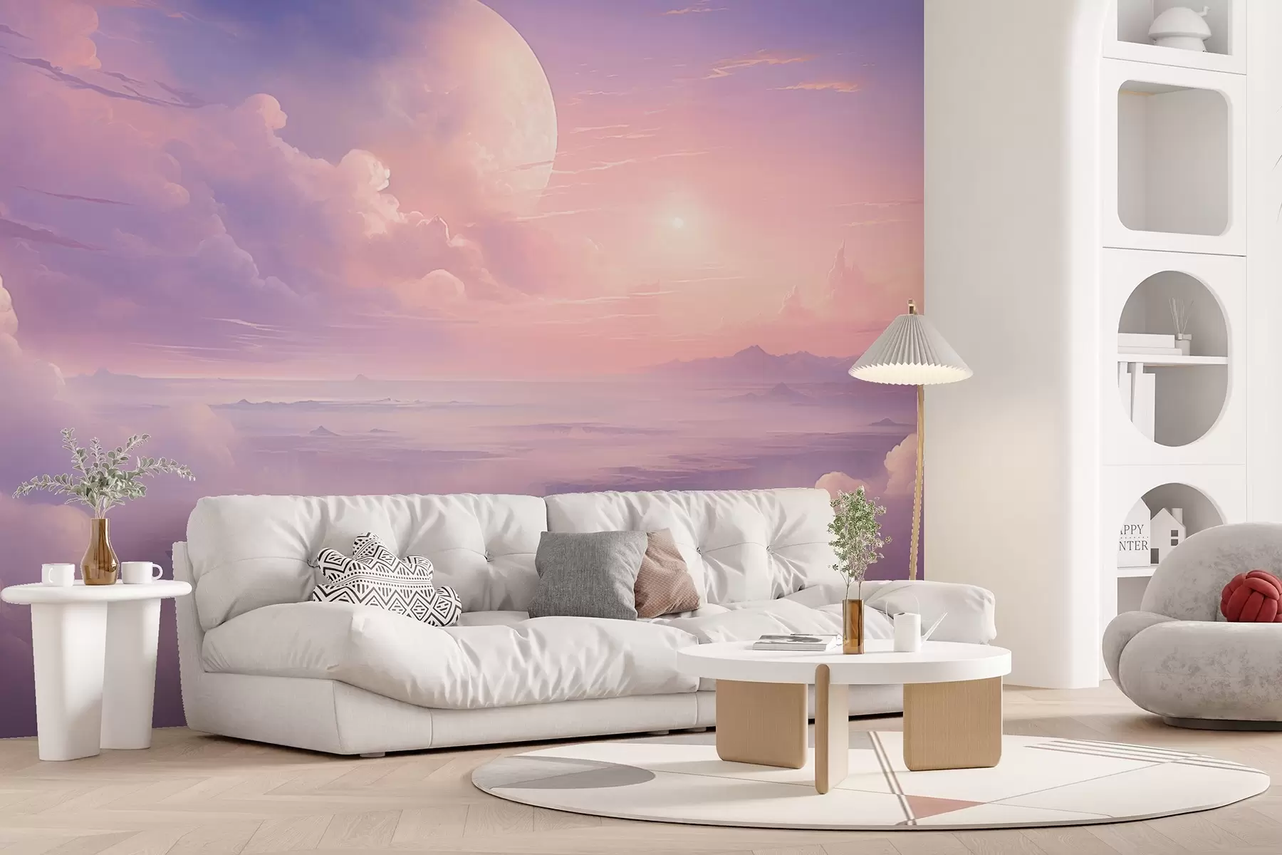 Fototapete Magischer lila-rosa Himmel mit Mond und Wolken w08986