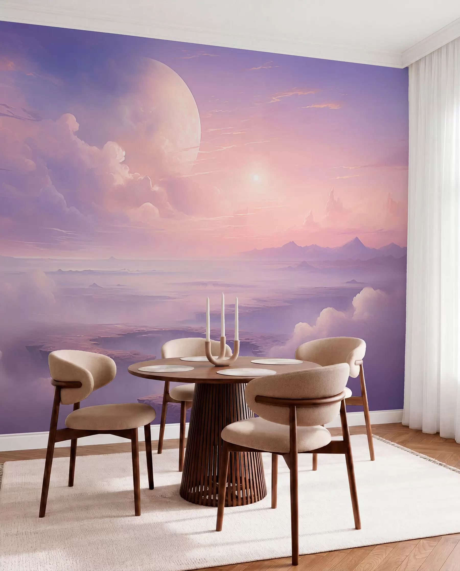 Fototapete Magischer lila-rosa Himmel mit Mond und Wolken w08986