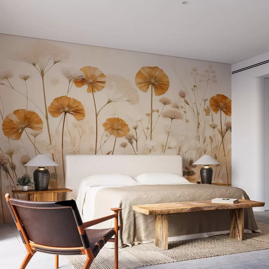 Fototapete Wildblumen mit gelben Farbtönen in warmen Tönen w08994