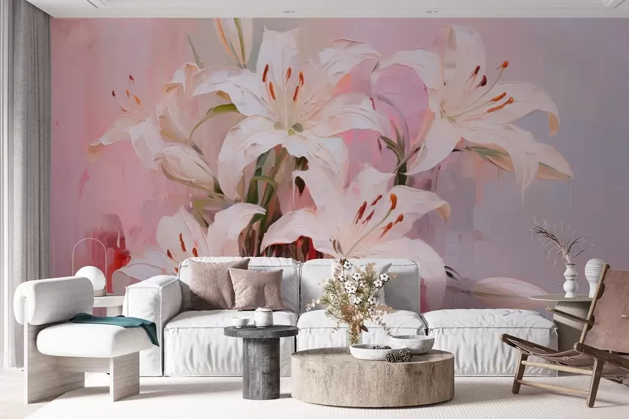 Fototapete Lilien in leuchtenden Farben im Malstil w08996