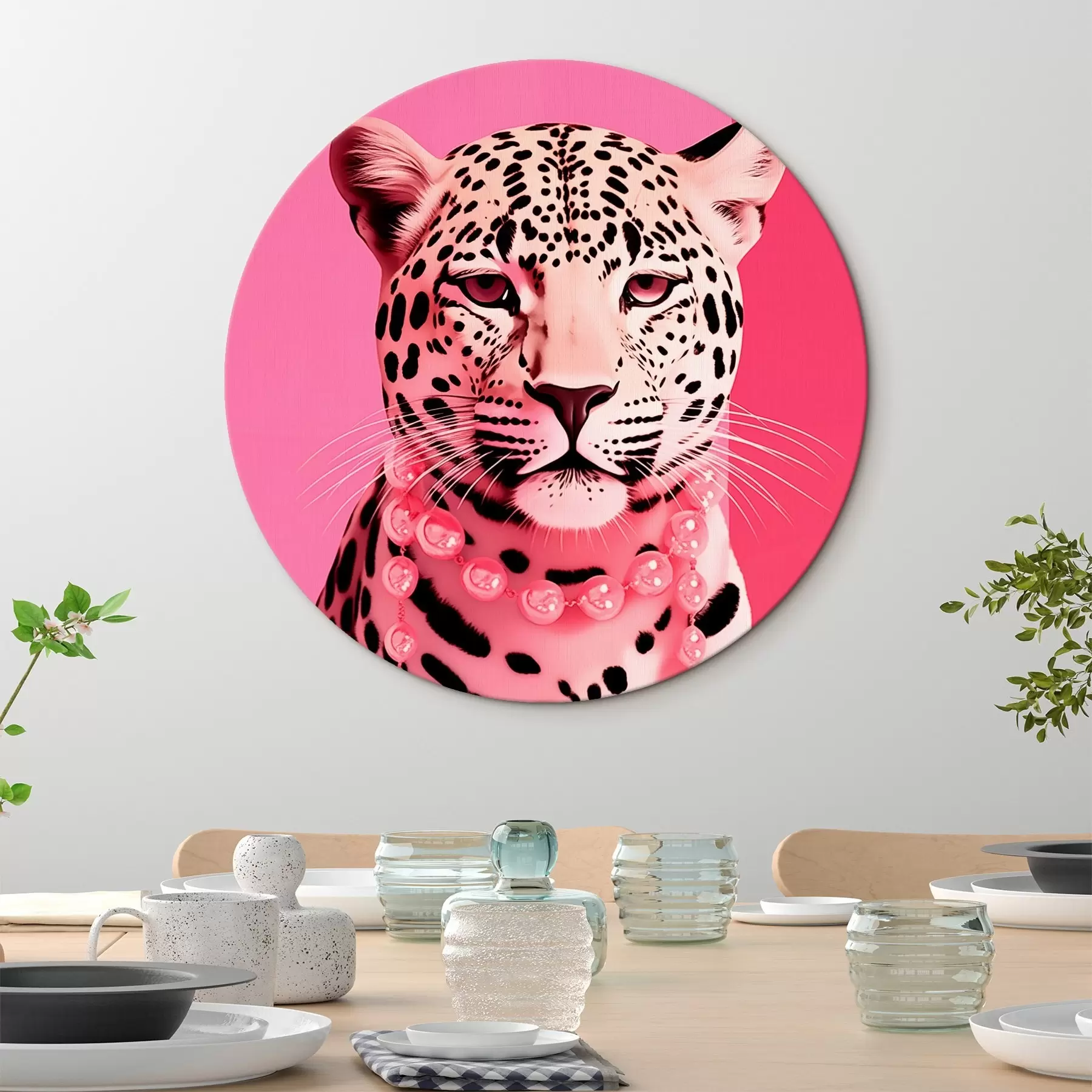 Fototapete Porträt eines Leoparden mit rosa Halskette r43976