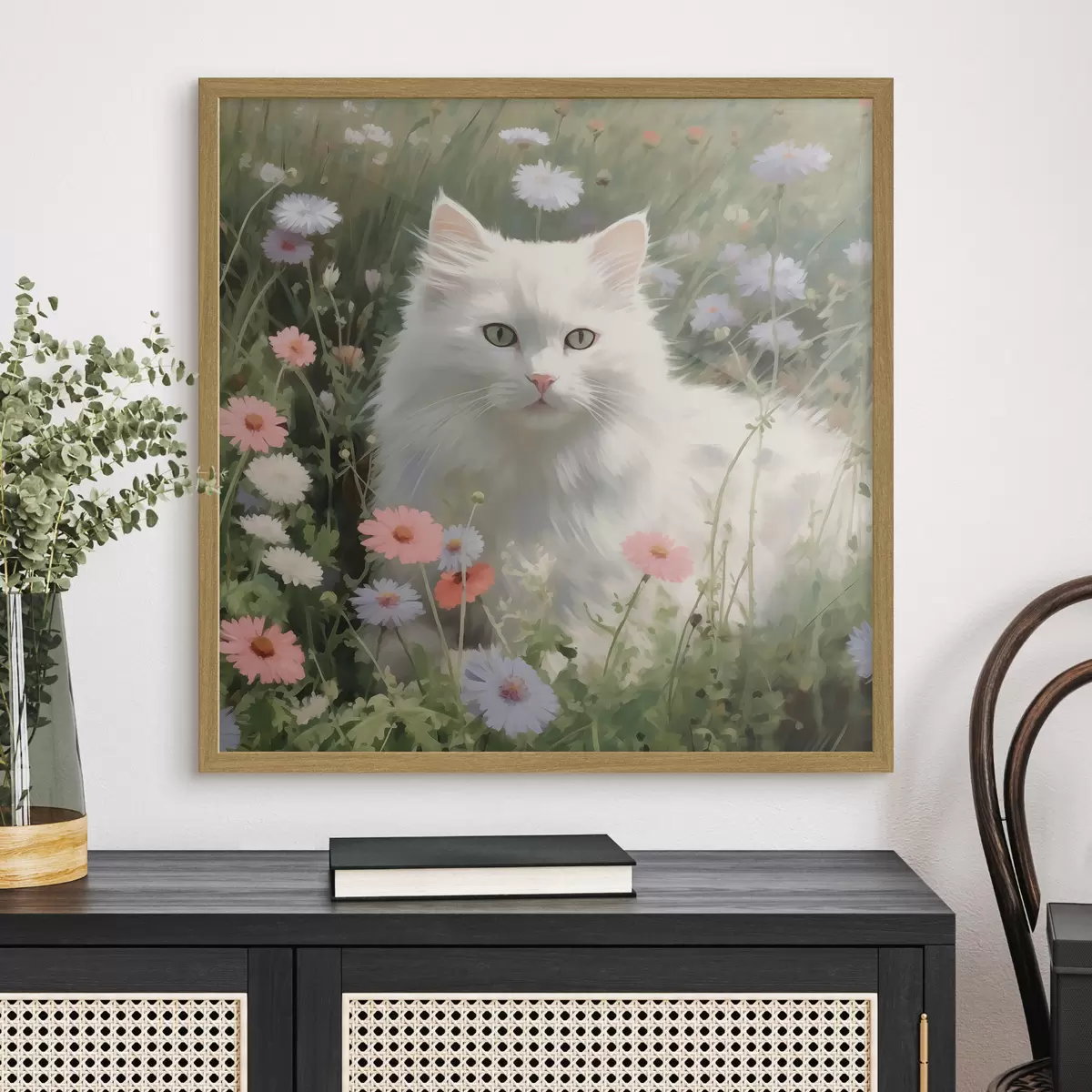 Poster Katze in Blumen f44050