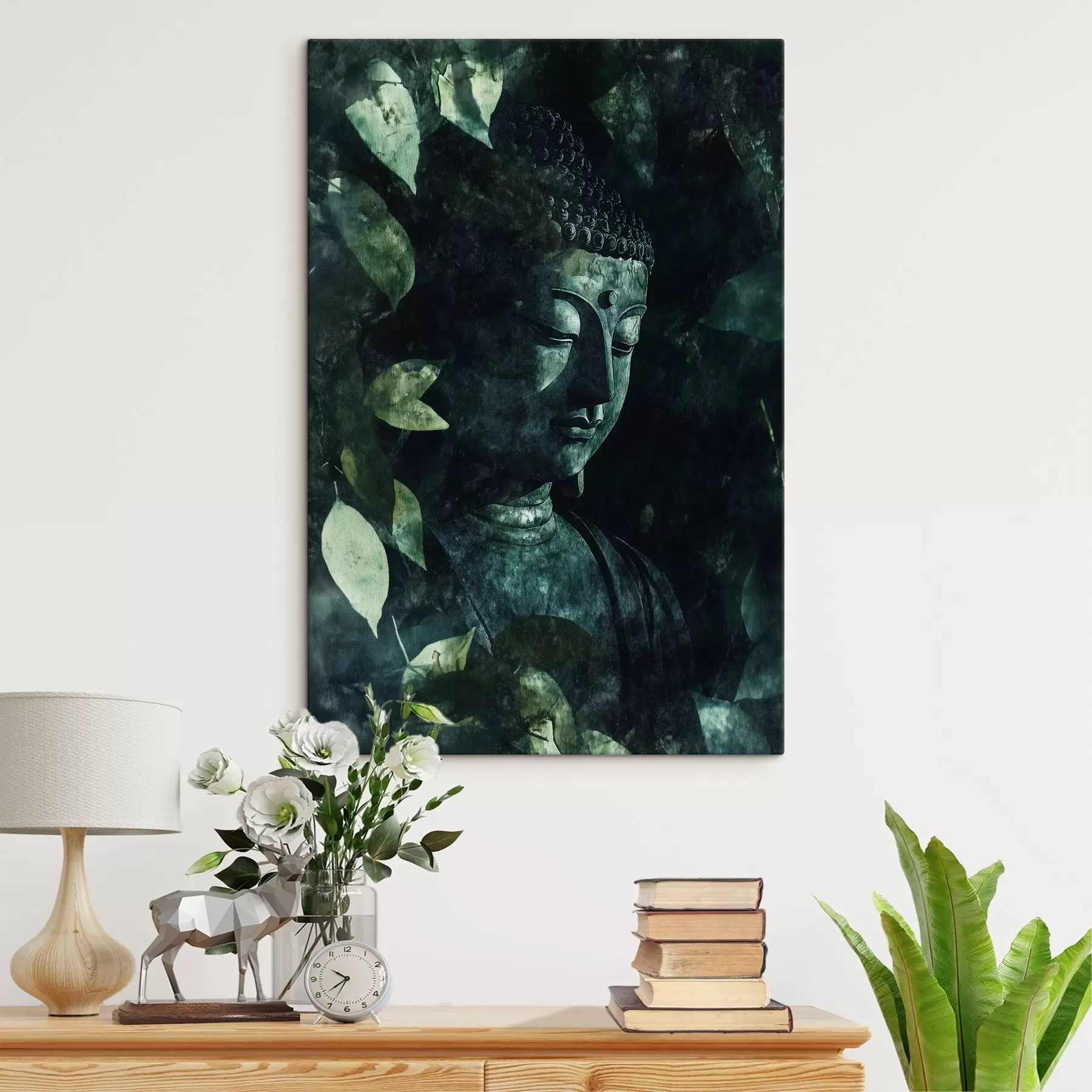 Fototapete Meditativer Buddha in den grünen Blättern, spirituell s44029