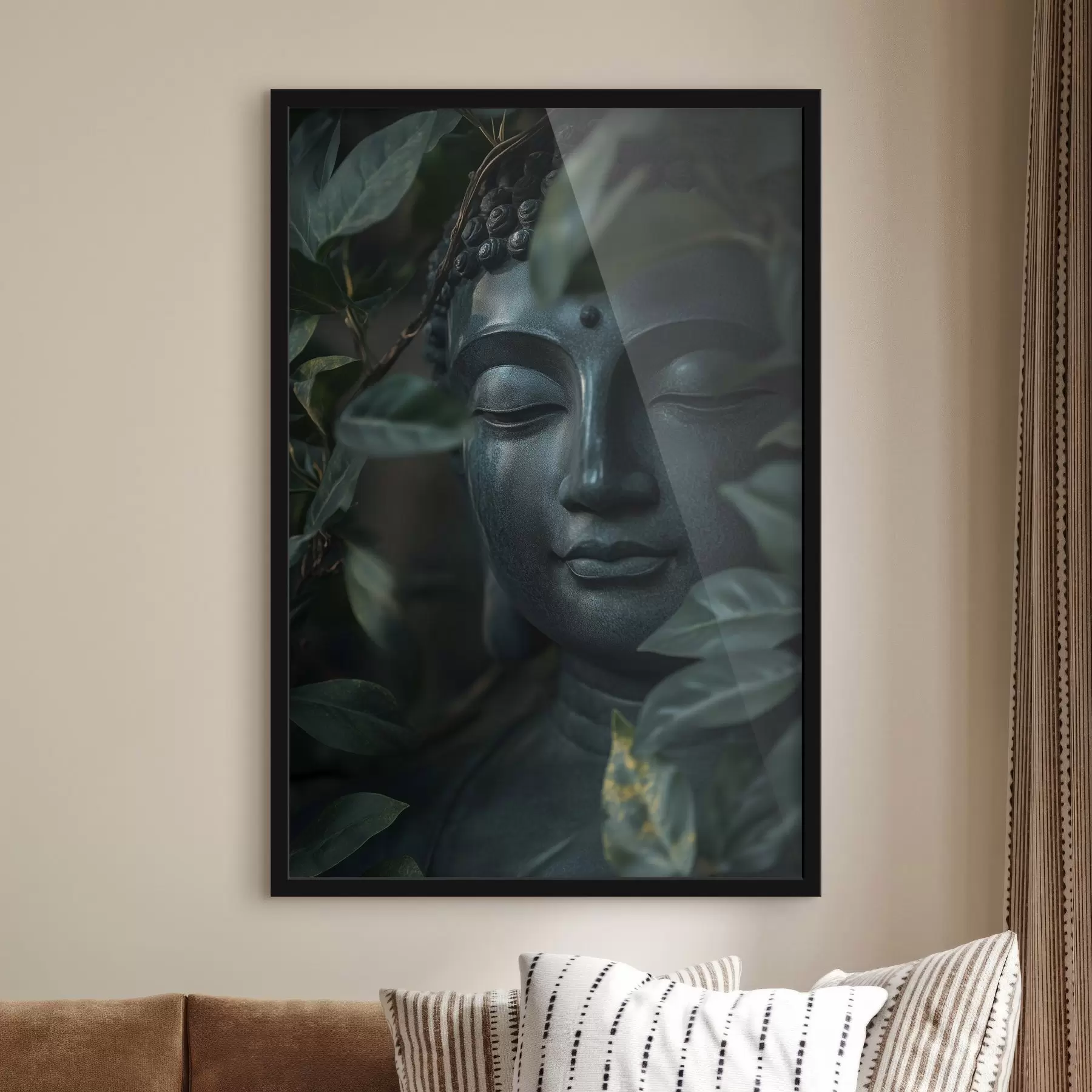 Fototapete Grüner Buddha in tropischen Blättern, Realismus f44005