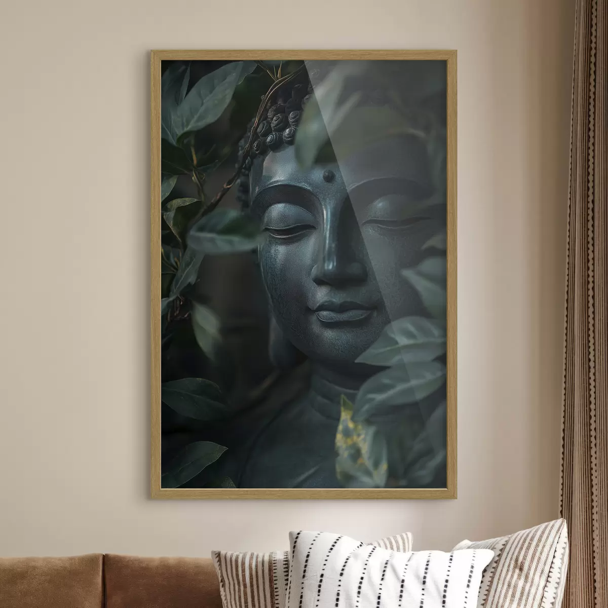 Poster Grüner Buddha in tropischen Blättern, Realismus f44005