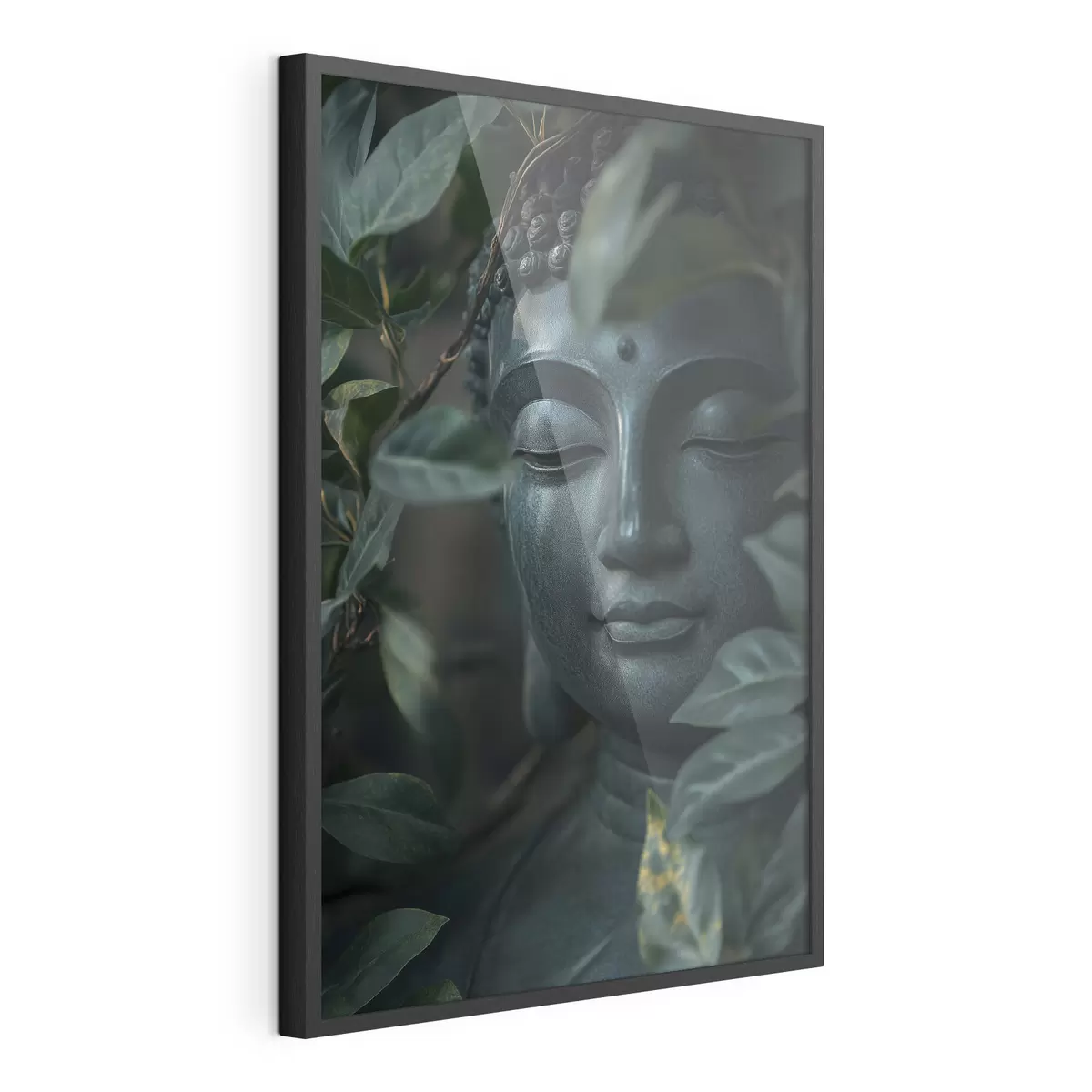 Poster Grüner Buddha in tropischen Blättern, Realismus f44005
