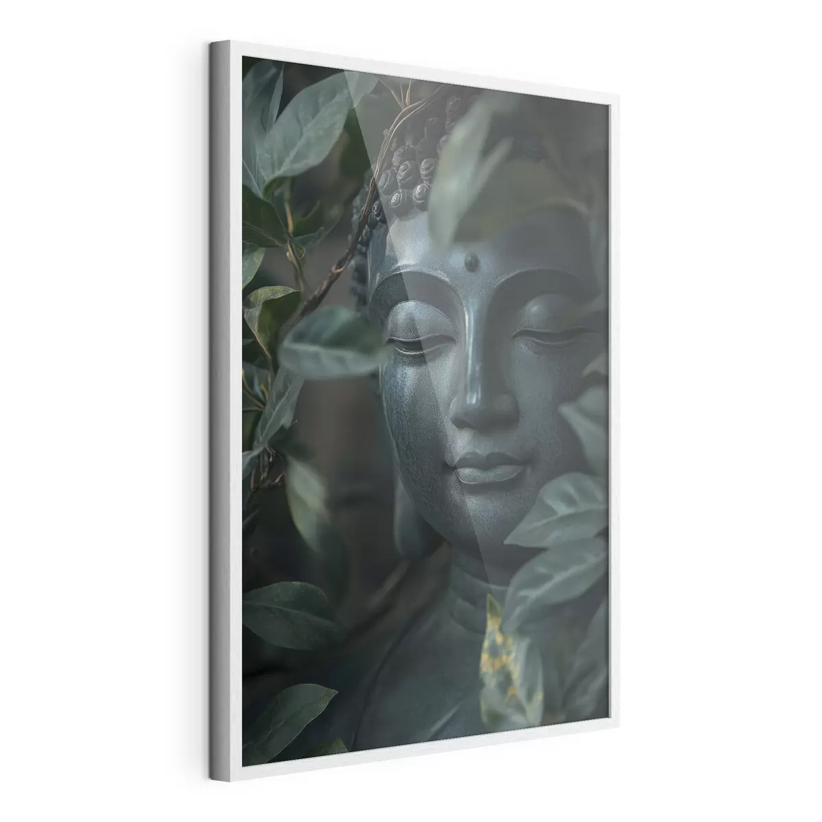 Poster Grüner Buddha in tropischen Blättern, Realismus f44005