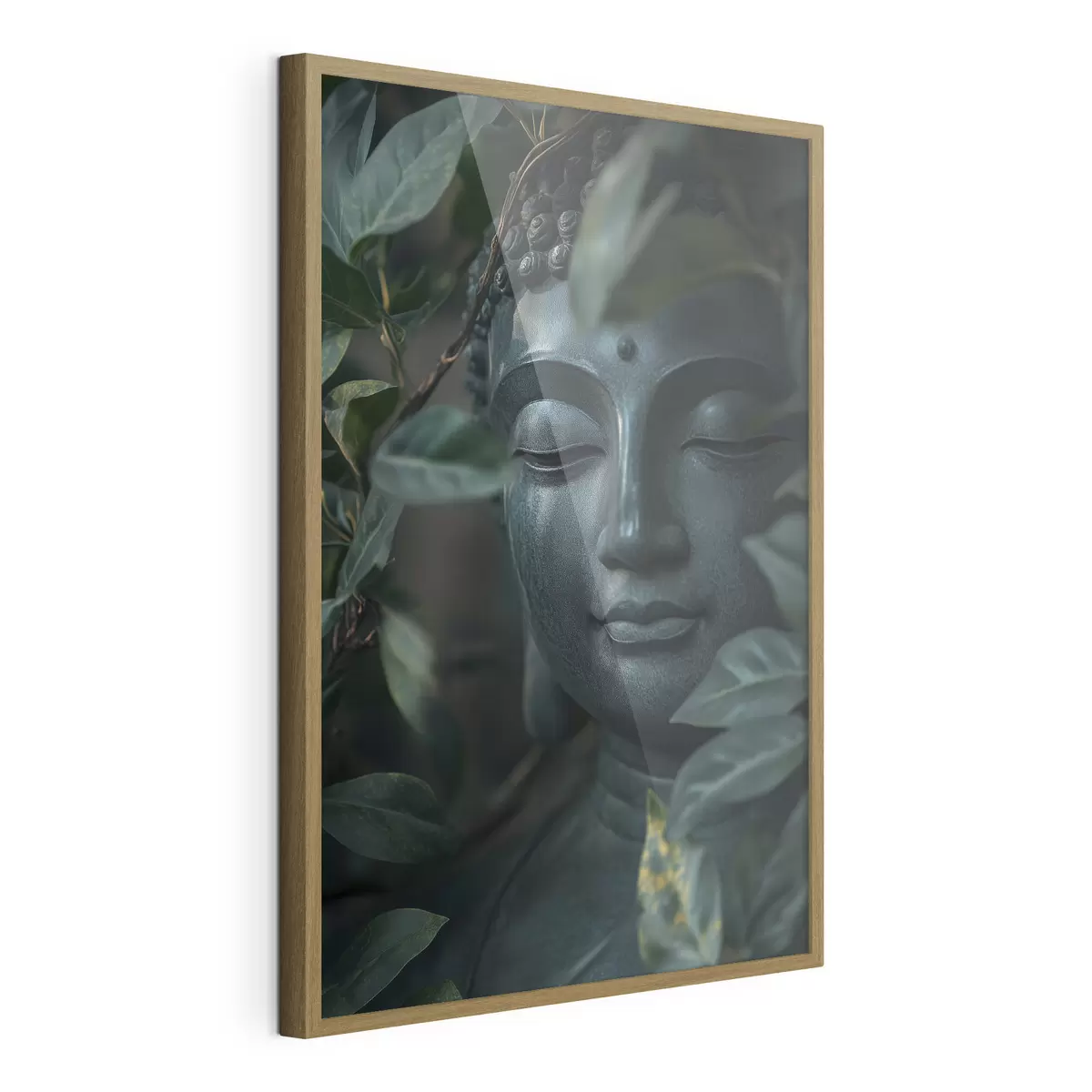 Poster Grüner Buddha in tropischen Blättern, Realismus f44005
