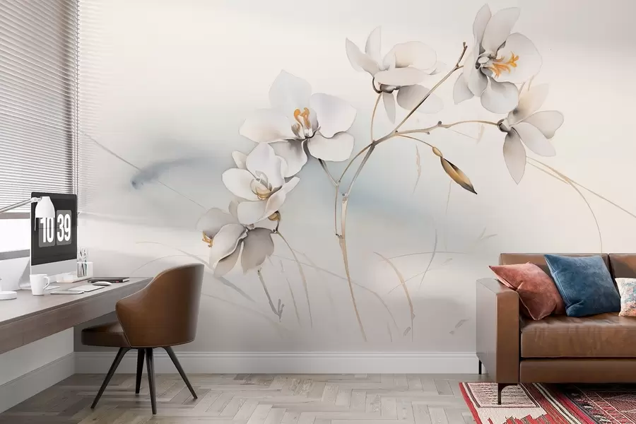 Fototapete Weißer Orchideenzweig im Aquarellstil w09022
